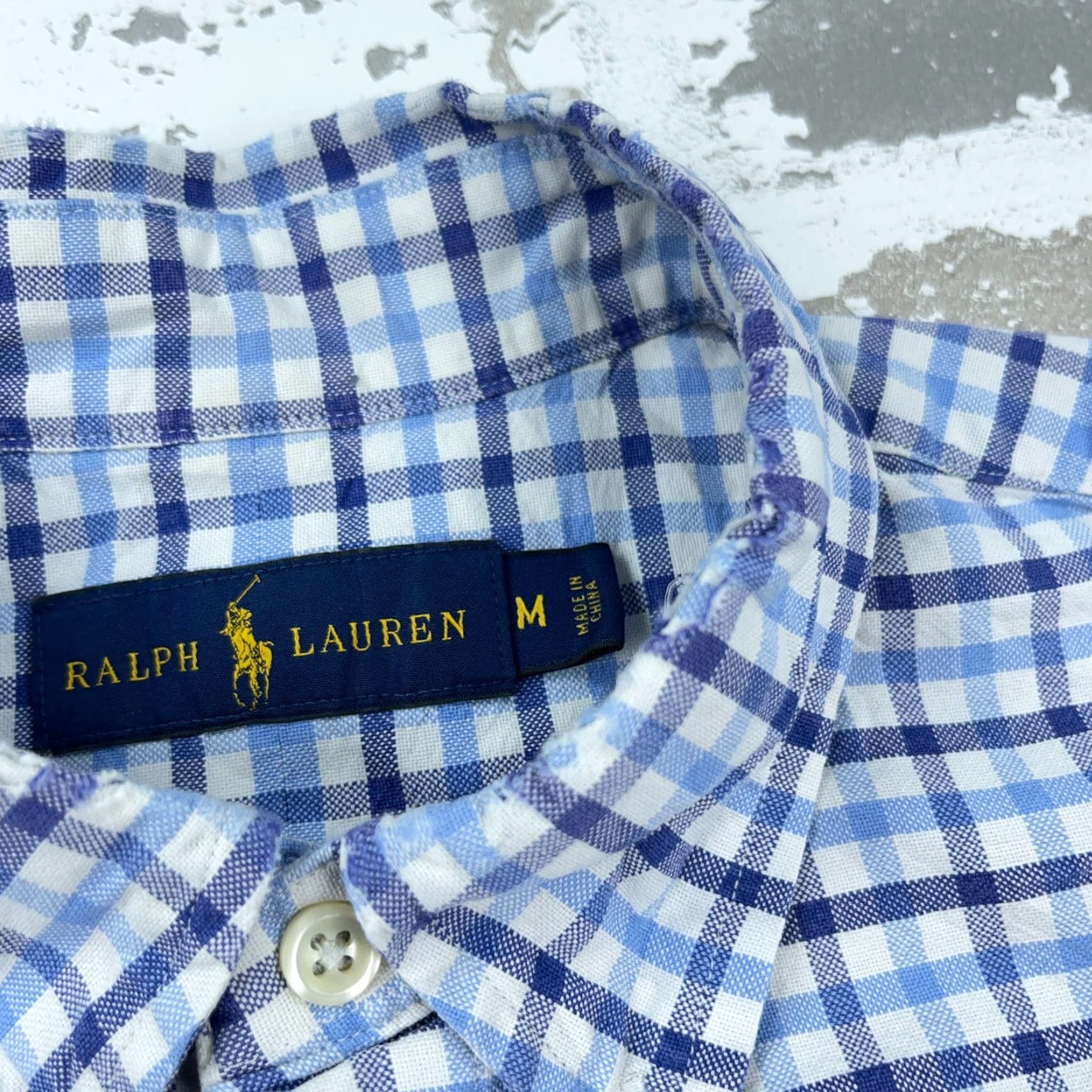 Ralph Lauren Ralph Lauren Shirt Men Medium Blue Button Up Oxford Cloth Tattersall Plaid Dress Shirt Size 40R - 3 Thumbnail