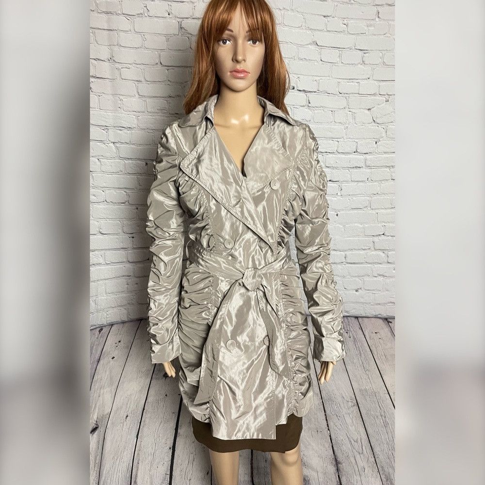Other Lucy Paris Silver Ruched Rain Trench Coat With Belt Size Eu Size S / US 4 / IT 40 - 3 Thumbnail