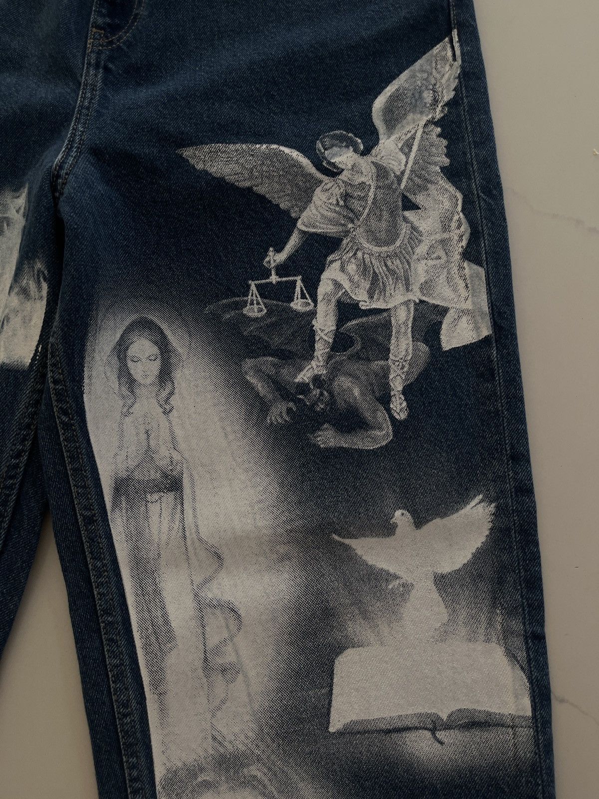 LFDY × Vintage LFDY Holy Print Denim Jeans Size US 32 / EU 48 - 5 Thumbnail