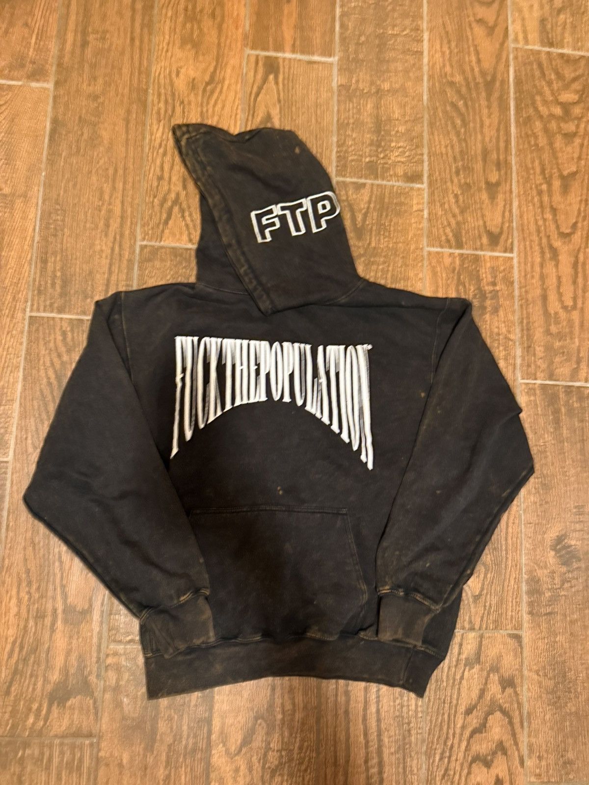 Fuck The Population “FuckThePopulation” bleached hoodie *RARE Size US M / EU 48-50 / 2 - 1 Thumbnail