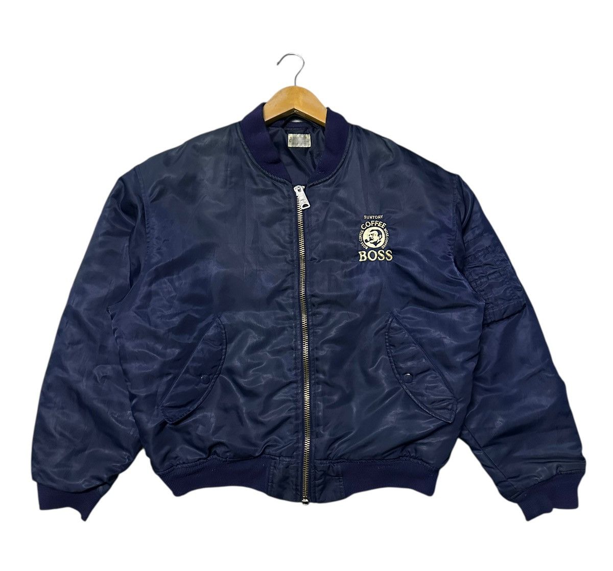 Japanese Brand vintage navy blue nylon Suntory BOSS Coffee bomber jacket L Size US L / EU 52-54 / 3 - 6 Thumbnail