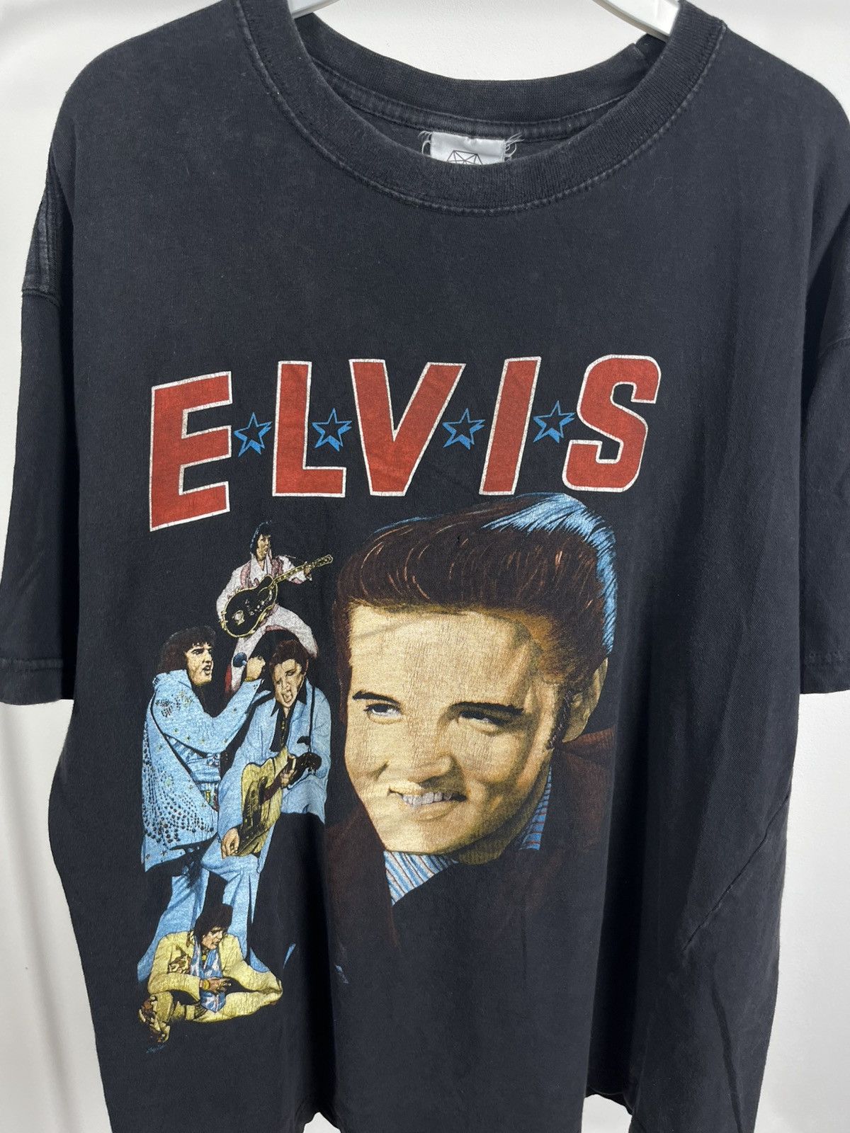 Band Tees × Vintage Vintage Elvis Presley Graphic T-Shirt Black Oversized Tee Size US XL / EU 56 / 4 - 2 Thumbnail