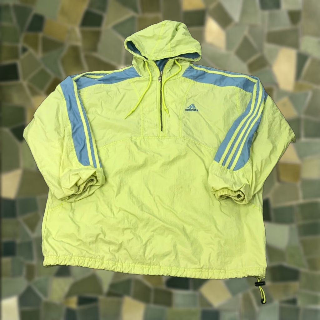 Adidas VINTAGE adidas Jacket Mens L Yellow Windbreaker 90s Zip Hooded 3-Stripe Adults Mens Jacket Size US L / EU 52-54 / 3 - 1 Thumbnail