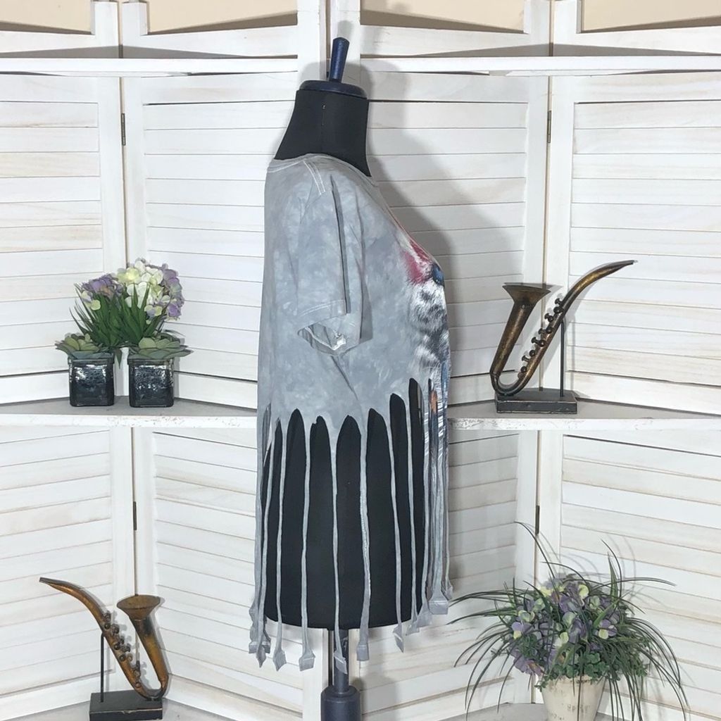 Vintage Y2K Wild Beast Upcycled gray red punk boho fringes T-shirt M Size L / US 10 / IT 46 - 6 Thumbnail