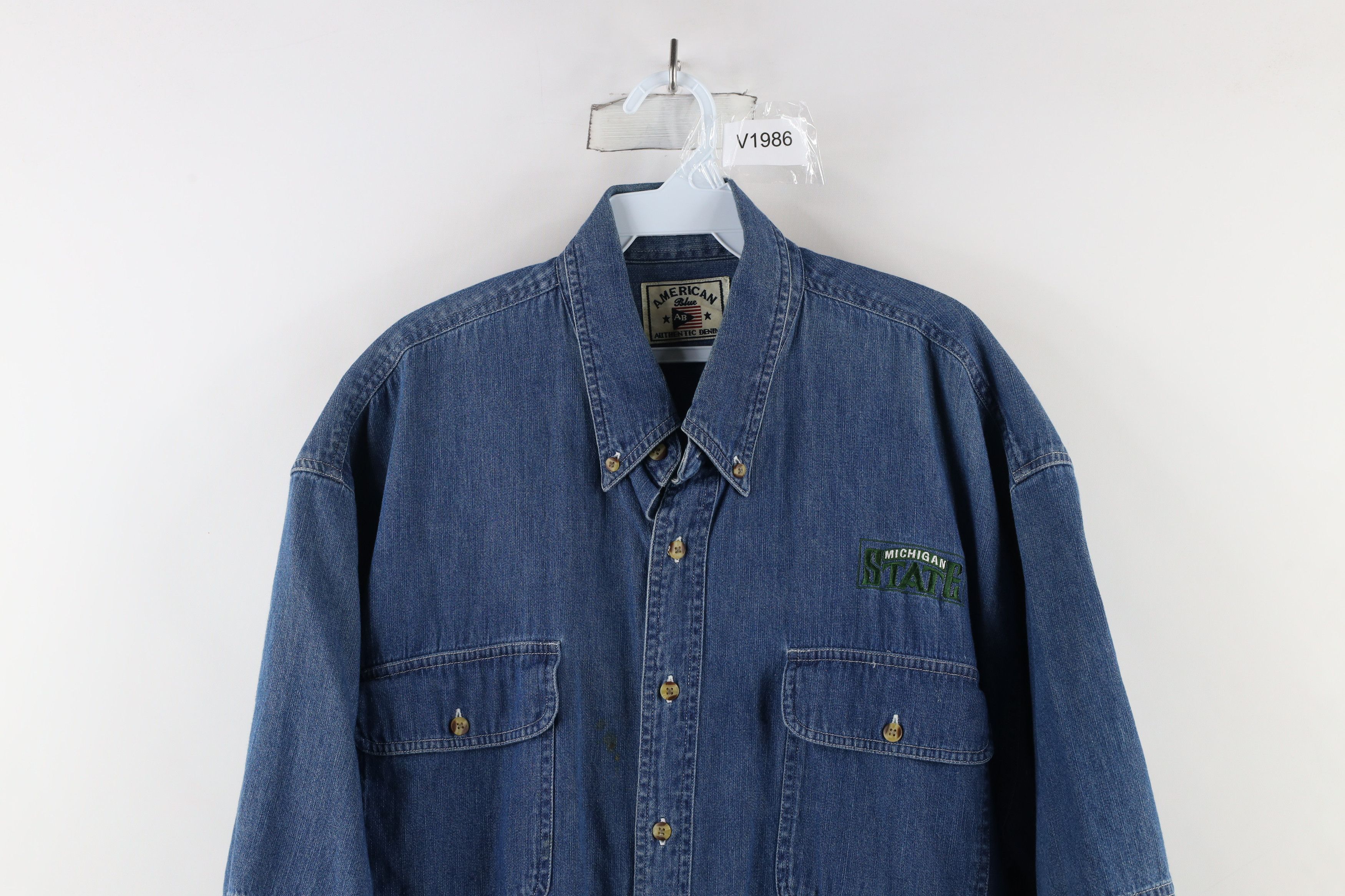 Vintage Vintage 90s Spell Out Michigan State University Denim Shirt Size US XL / EU 56 / 4 - 2 Thumbnail