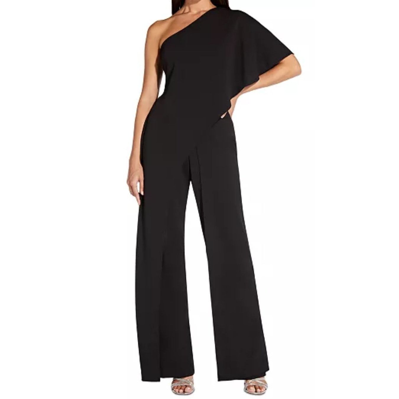 Adrianna Papell Adrianna Papell Black One Shoulder Flowy Jumpsuit Size 4 Size 27" / US 4 / IT 40 - 1 Thumbnail