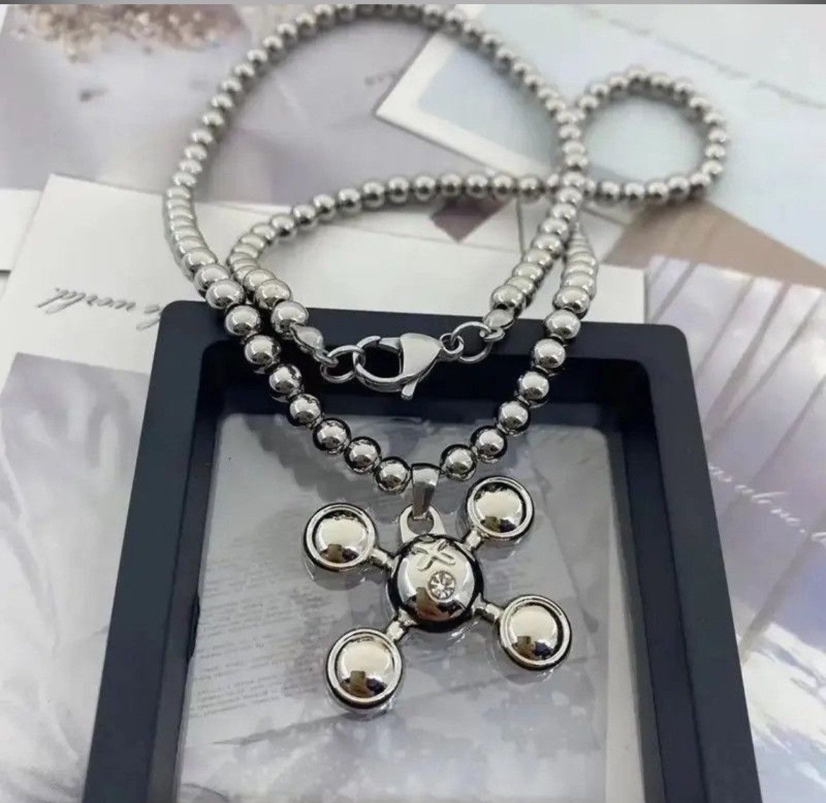 Jewelry Round Bead Chain Quadangle Ball Pendant Size ONE SIZE - 1 Thumbnail