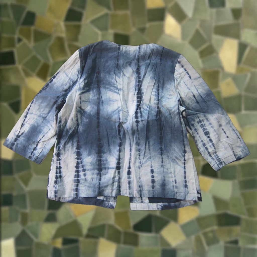 Vintage Chico's 100% Cotton Blue Tie Dye Embroidered Open Cardigan Jacket Women L Large Size L / US 10 / IT 46 - 1 Thumbnail