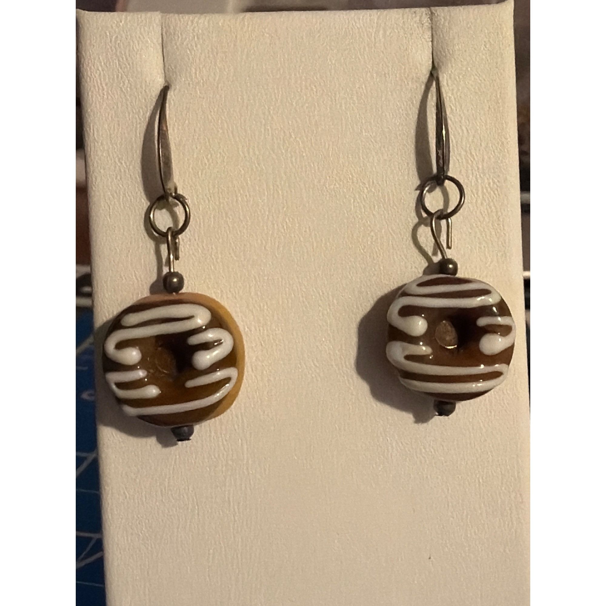 Other Silver tone Glass Donut Dangle Earrings Hooks Chocolate Glaz Size ONE SIZE - 1 Thumbnail