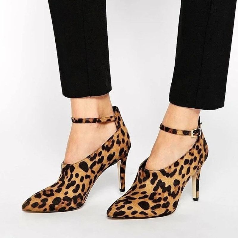 Asos Leopard print ankle straps, stiletto heel low cut booties 5 Size US 5 / IT 35 - 1 Thumbnail