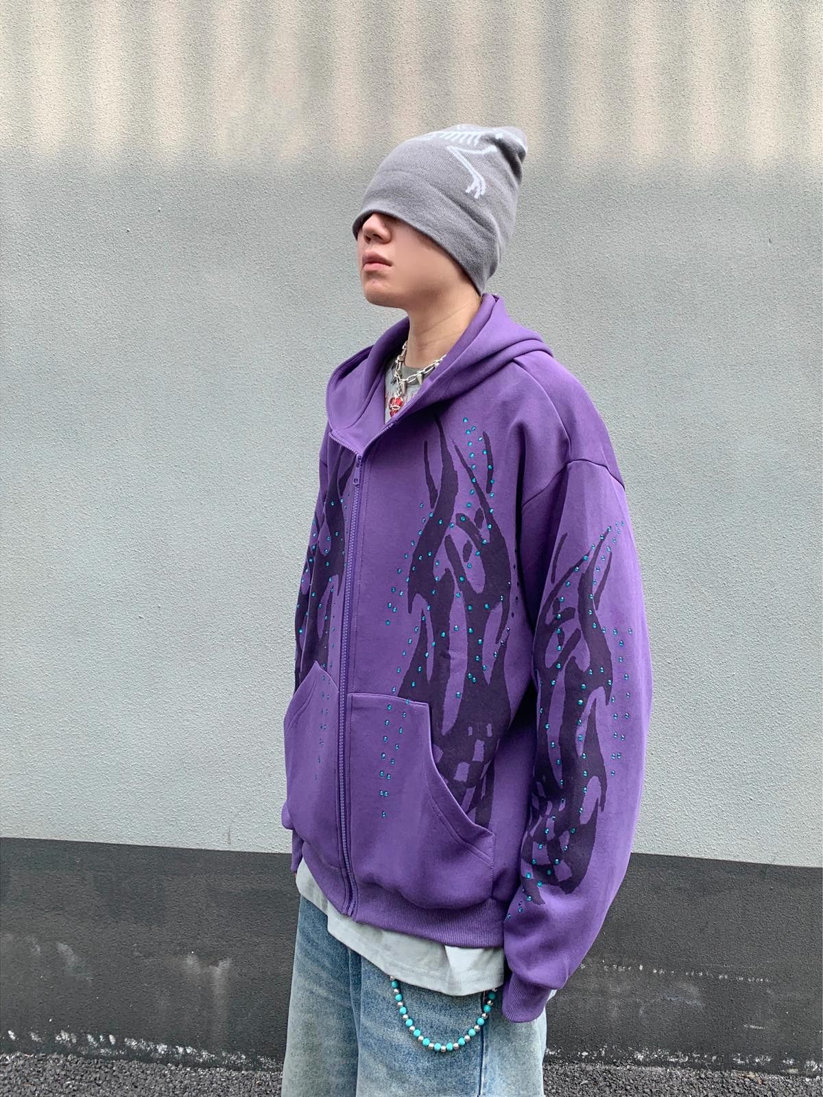 Japanese Brand Tribal Flame Rhinestone Zip Hoodie Size M / US 6-8 / IT 42-44 - 4 Thumbnail