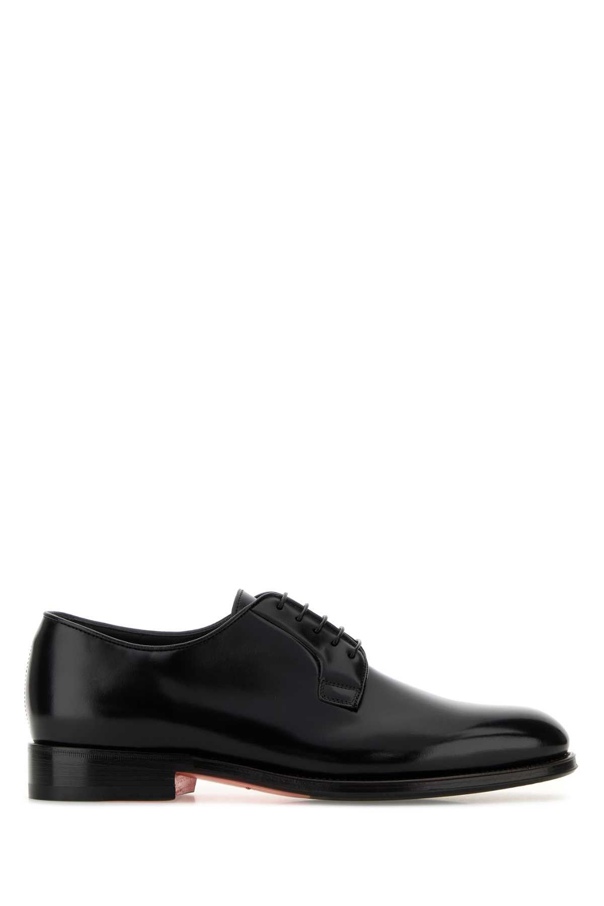 Santoni Black Leather Ensley Lace-Up Shoes Size US 7 / EU 40 - 1 Thumbnail