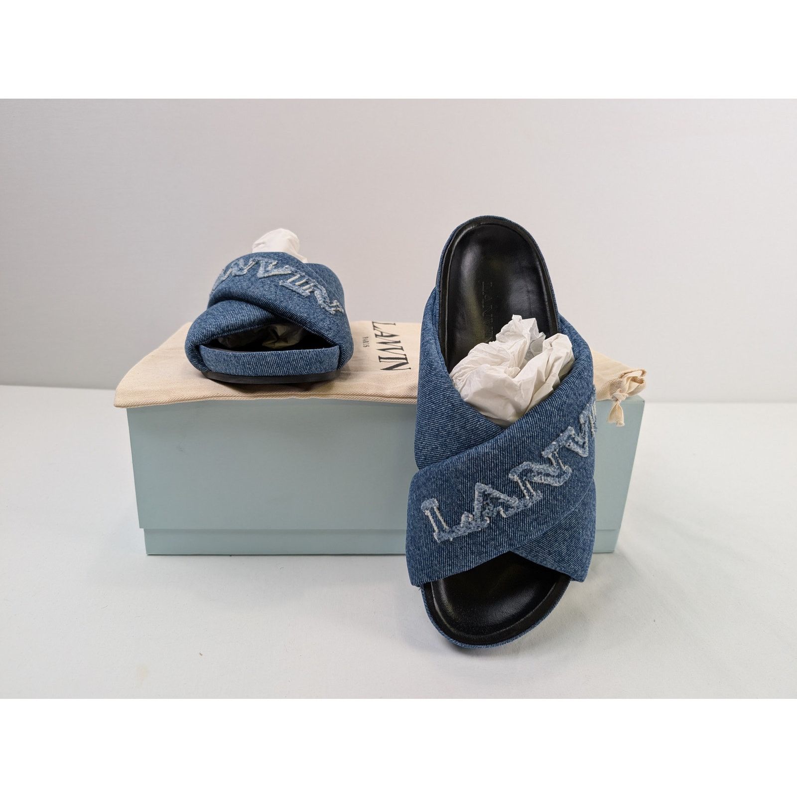 Lanvin o1rshd1 Cross Sandal Slipper with Denim in Blue Size US 11 / EU 44 - 21 Thumbnail
