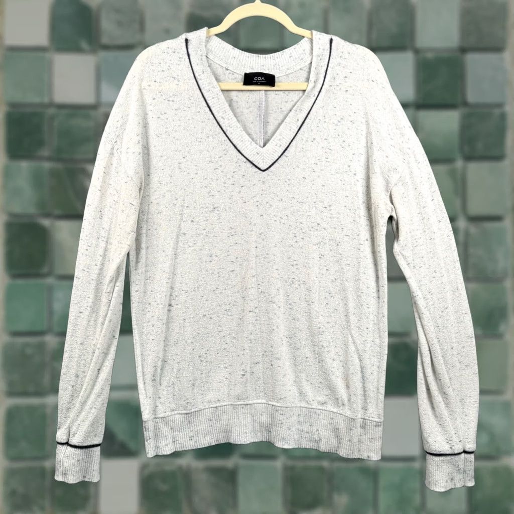 Vintage COA Womens L V-Neck Sweater Pullover Casual California Navy Piping Space Dye Gray Large Knit Lightweight Relaxed Womens Size L / US 10 / IT 46 - 1 Thumbnail