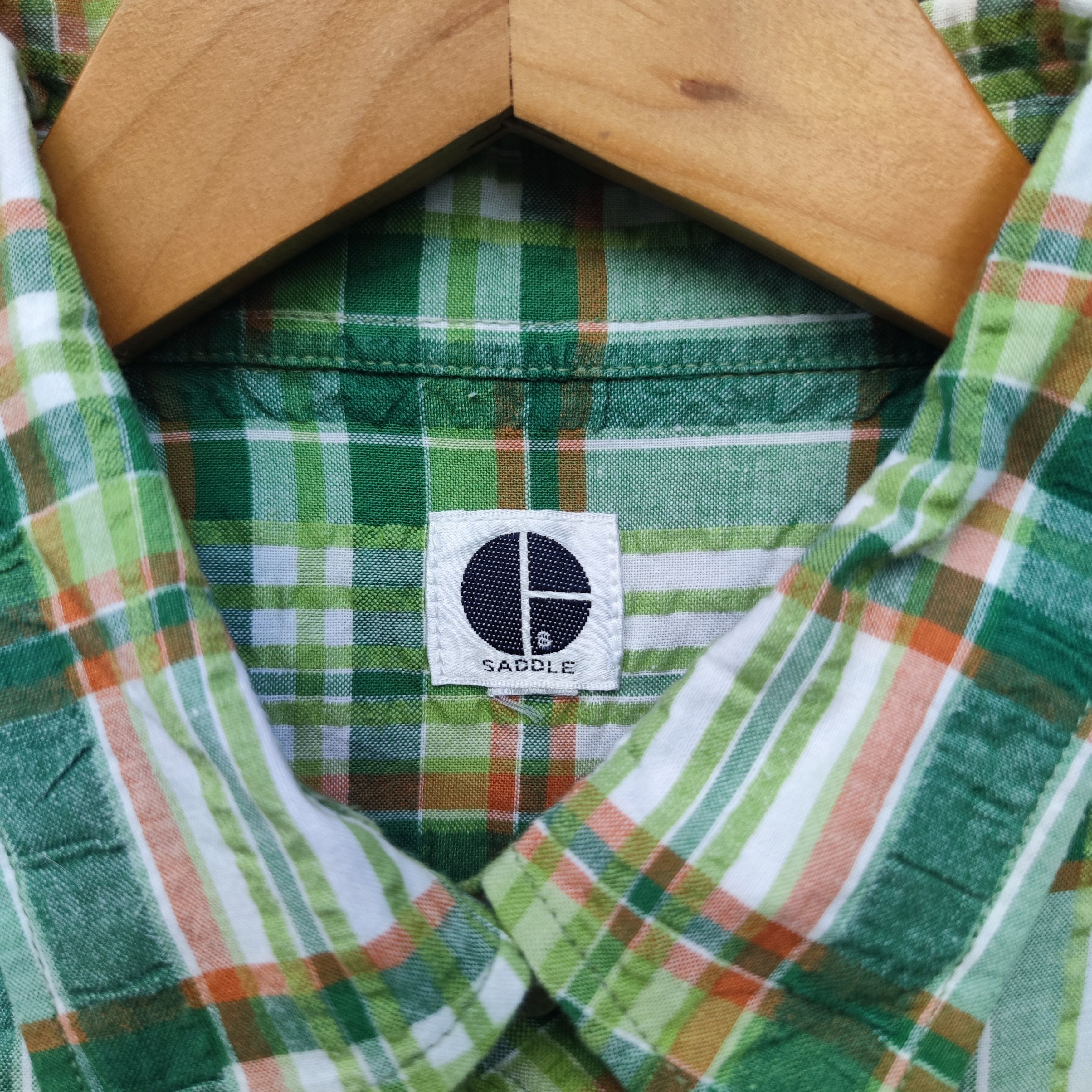 Designer × Japanese Brand × Vintage Saddle Green Plaid Searsucker Button Up Shirt Size US L / EU 52-54 / 3 - 2 Thumbnail
