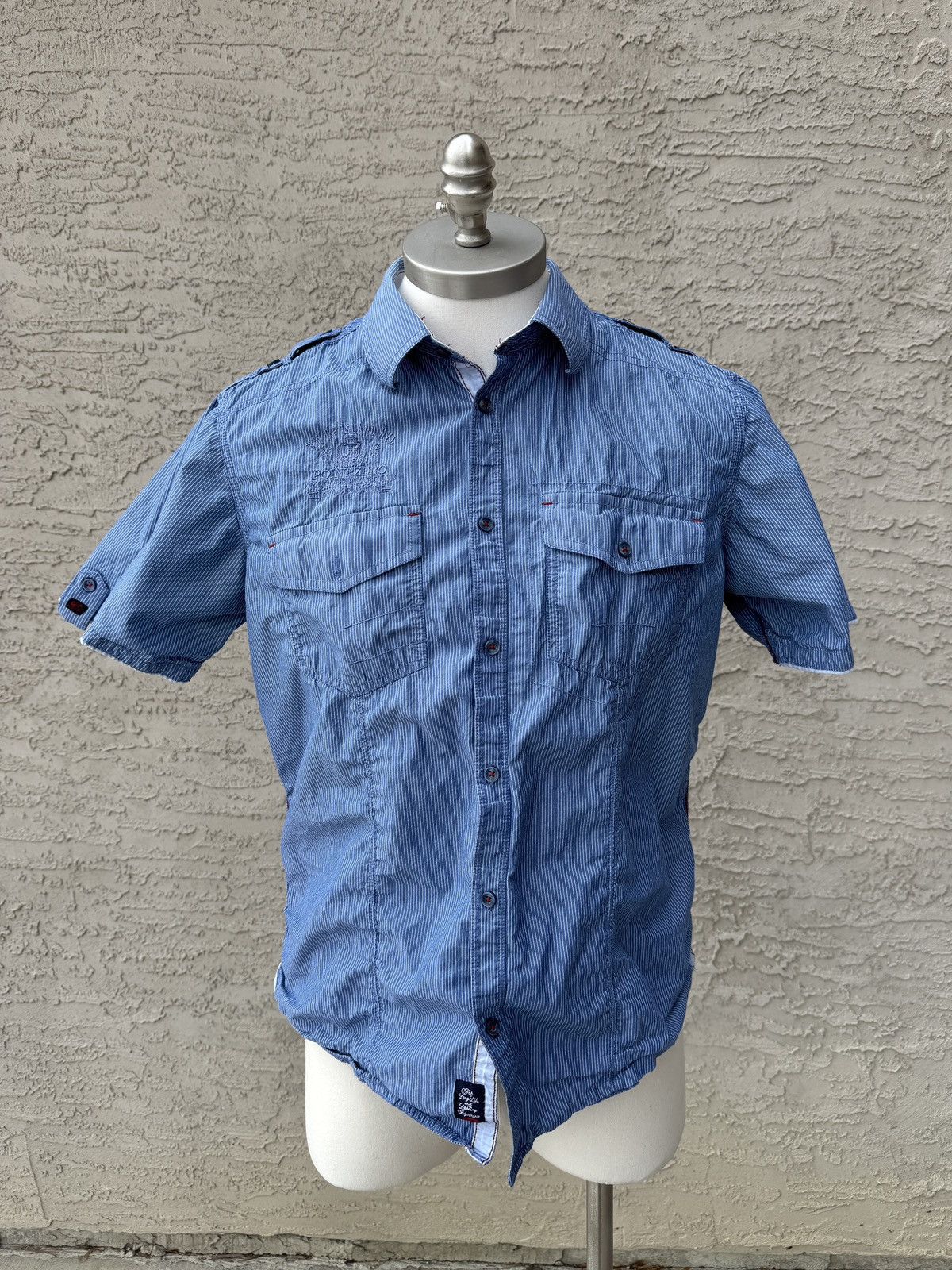 Point Zero POINT ZERO “BLUE PINSTRIPE” SHORT SLEEVE BUTTON UP Size US L / EU 52-54 / 3 - 1 Thumbnail