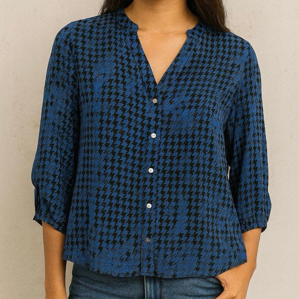 Other a.n.a Blue Houndstooth Rayon Blouse Medium Size M / US 6-8 / IT 42-44 - 2 Thumbnail