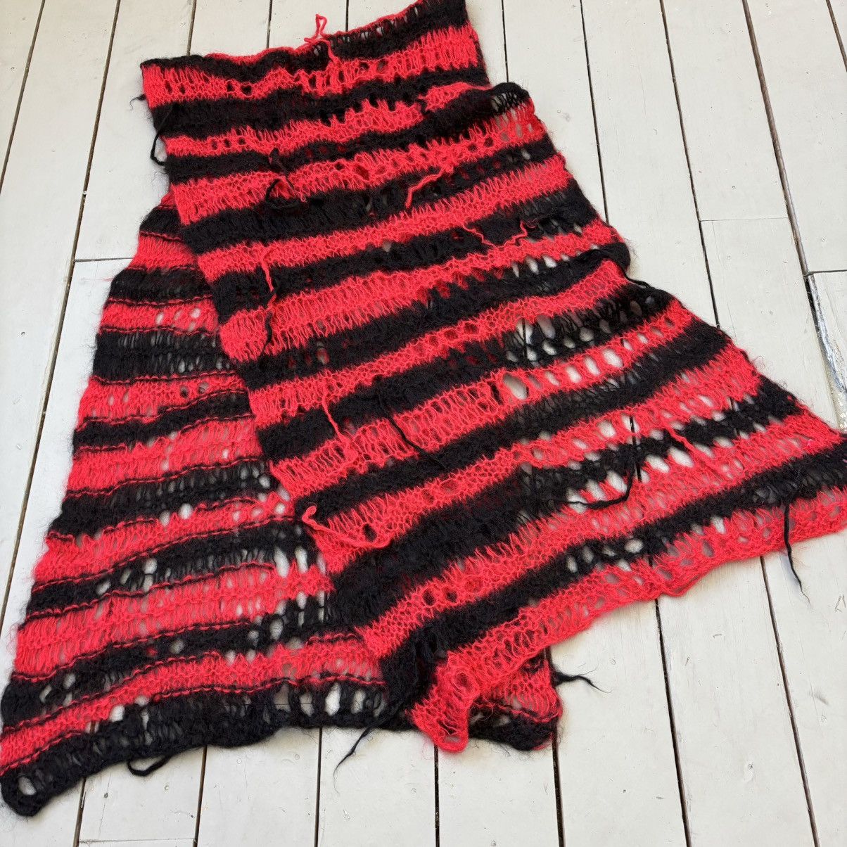 Comme des Garcons SS04 Mohair Striped Fringe Knit Scarf Size ONE SIZE - 2 Thumbnail
