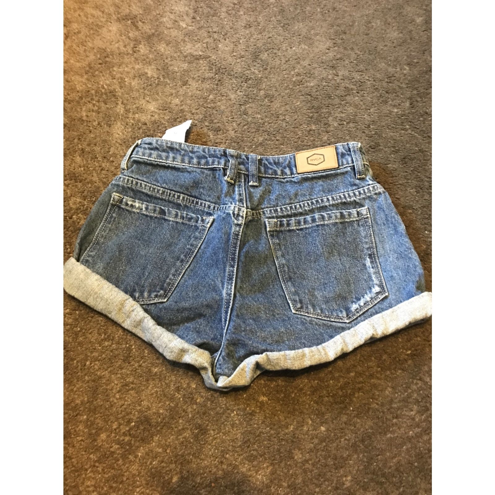 RVCA RVCA Hi Roller Jean Shorts Womens 26 Blue Distressed Denim Cuffed Hem 5-Pockets Size 26" / US 2 / IT 38 - 3 Thumbnail