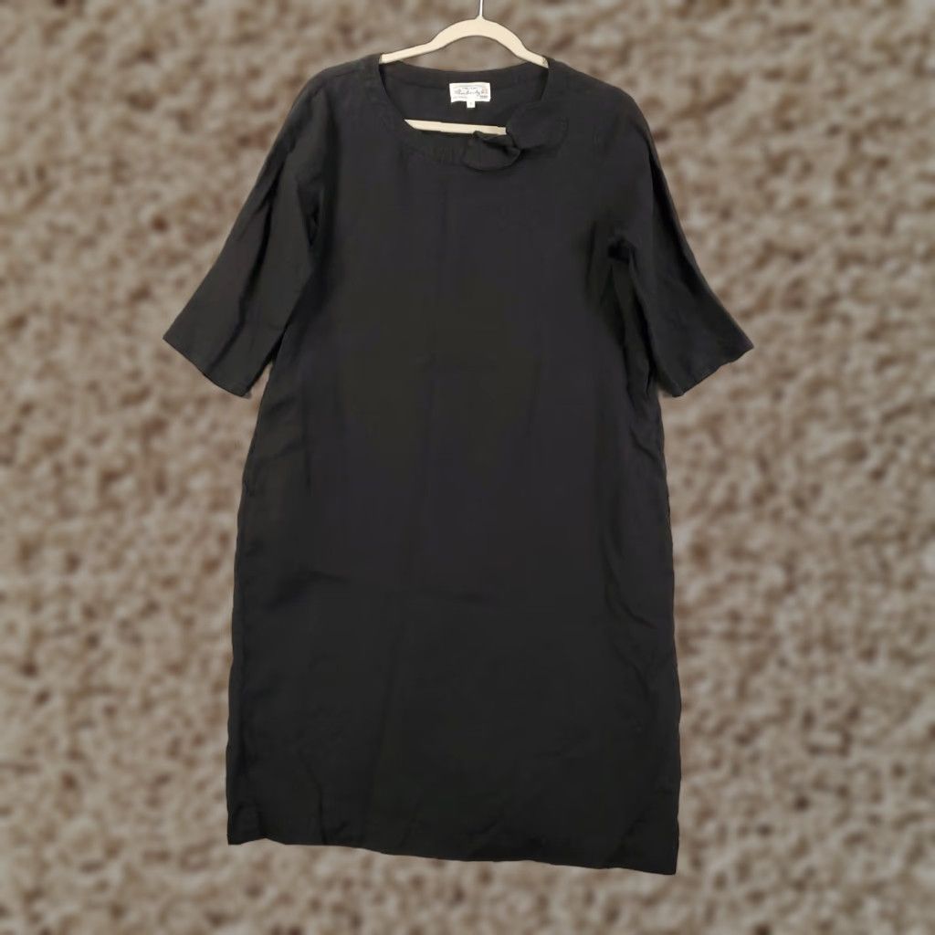 Vintage Womens Linen Dress Black Shift 4 Boho Bamboo United 22 Knee Length 3/4 Sleeve Round Neck Homegoing? Wait. No. Size S / US 4 / IT 40 - 1 Thumbnail