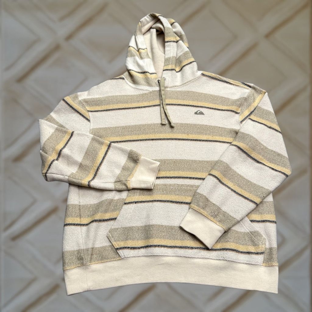 Quiksilver Quiksilver Pullover Hoodie Mens Small Beige Striped Textured Fleece Sweatshirt Long Sleeve Hooded Regular Fit Casual Winter Spring Fall Outdoor Logo Size US S / EU 44-46 / 1 - 1 Thumbnail