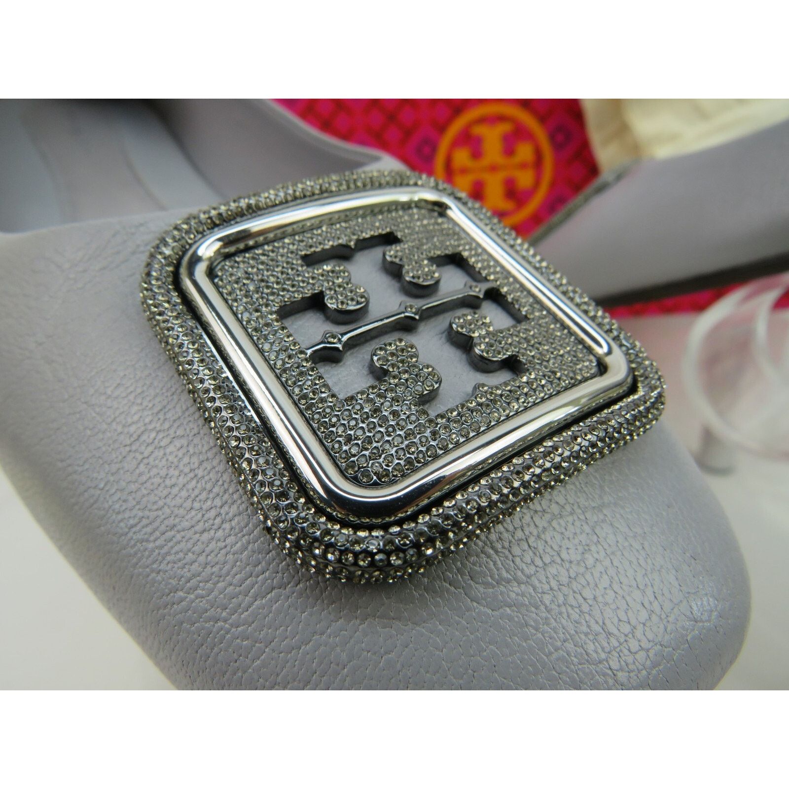 Tory Burch TORY BURCH GEORGIA GRAY LEATHER LOGO GRYSTALS REVA FLATS 9.5 Size US 9.5 / IT 39.5 - 4 Thumbnail