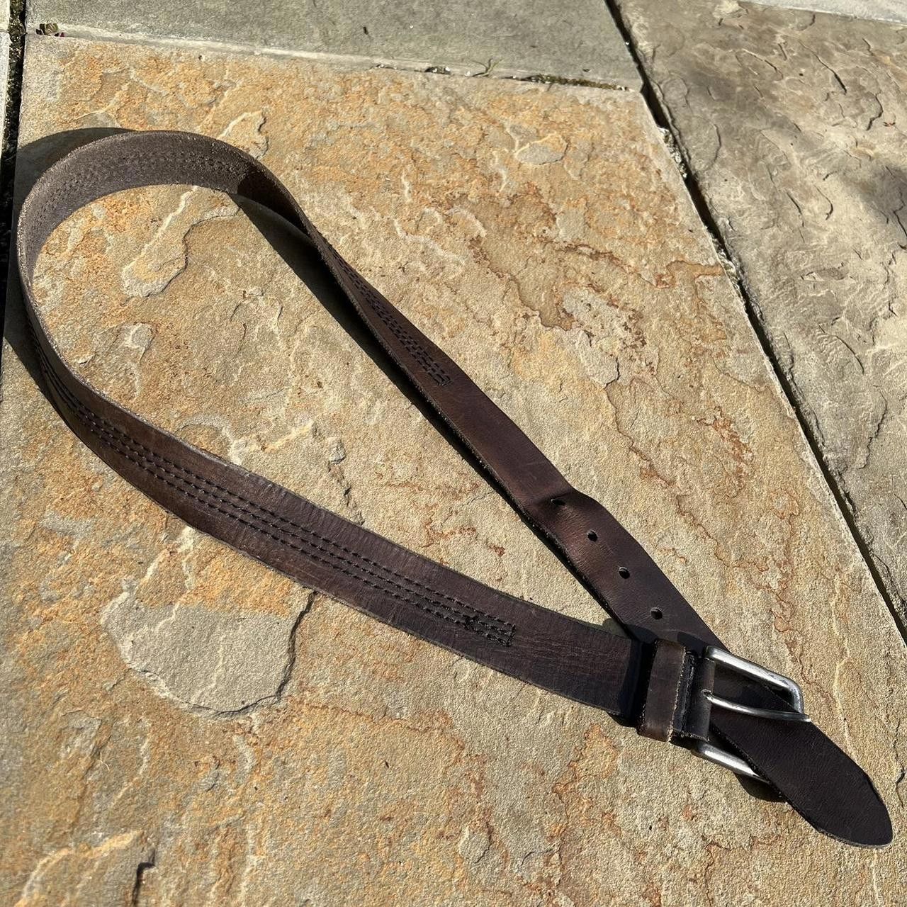 Urban Outfitters Brown Leather Triple Stitch Belt Size ONE SIZE - 1 Thumbnail