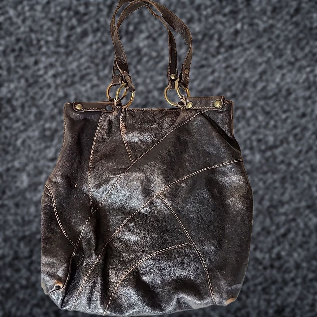 Fossil Fossil Handbag Hobo Bag Leather Patchwork Quilted Brown Large 23X13" Womens Vintage Bag Purse Size ONE SIZE - 1 Thumbnail