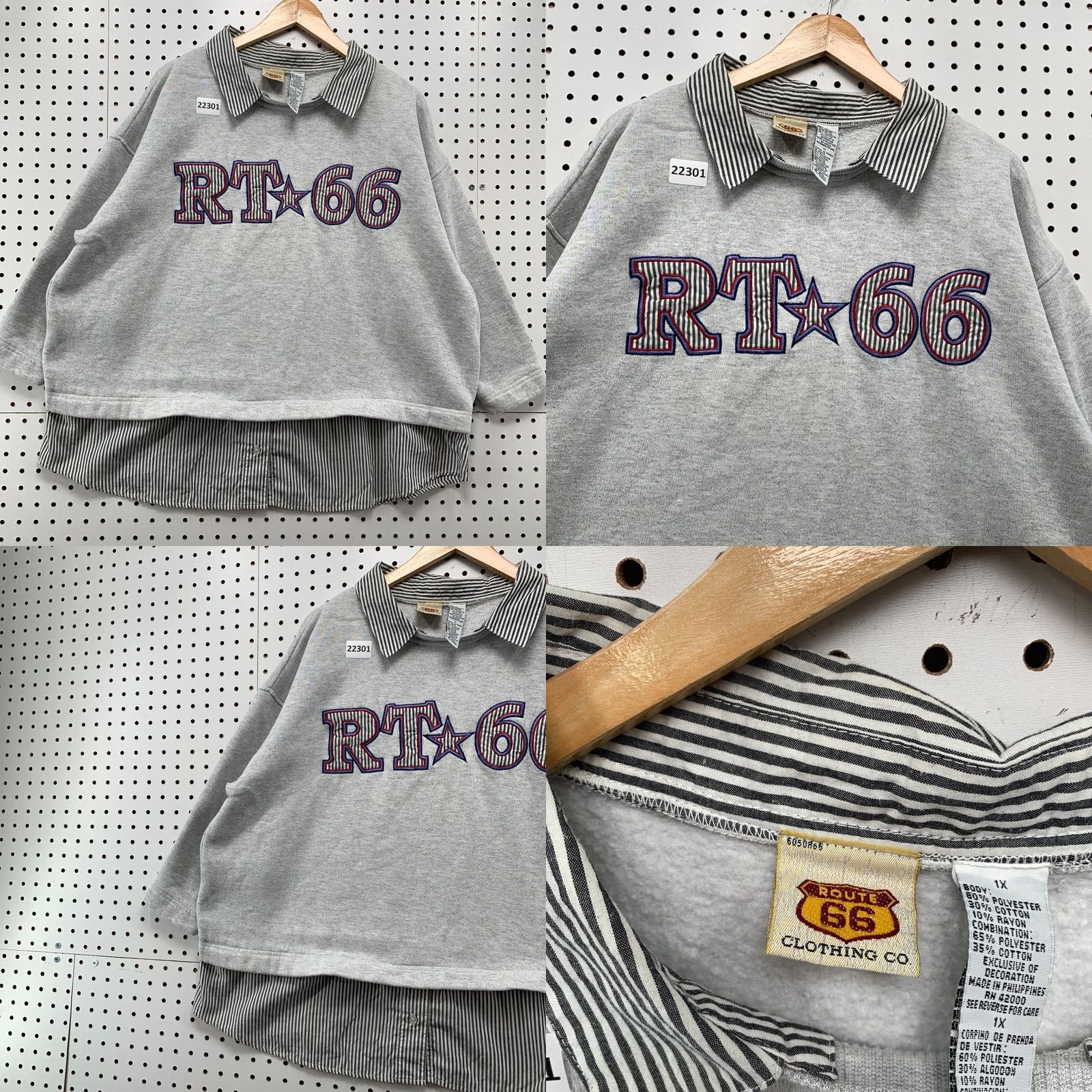 Route 66 VINTAGE Route 66 Shirt Womens 1X Gray Collared Sweatshirt Plus Size 5x30 Pullover Size XL / US 12-14 / IT 48-50 - 8 Thumbnail
