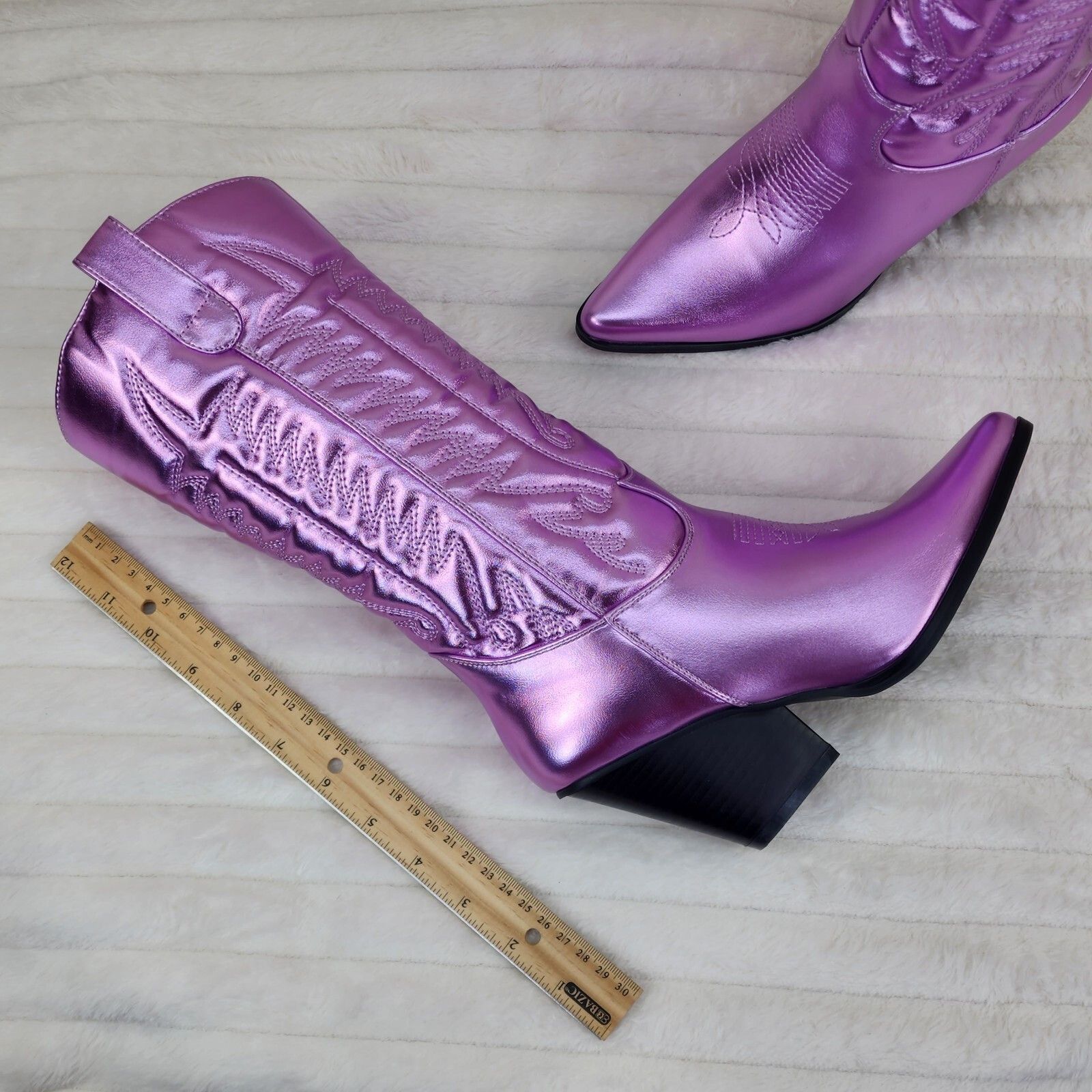 Other Disco Cowgirl Metallic Lilac Purple Cowboy Knee Boots Wester Size US 6.5 / IT 36.5 - 6 Thumbnail