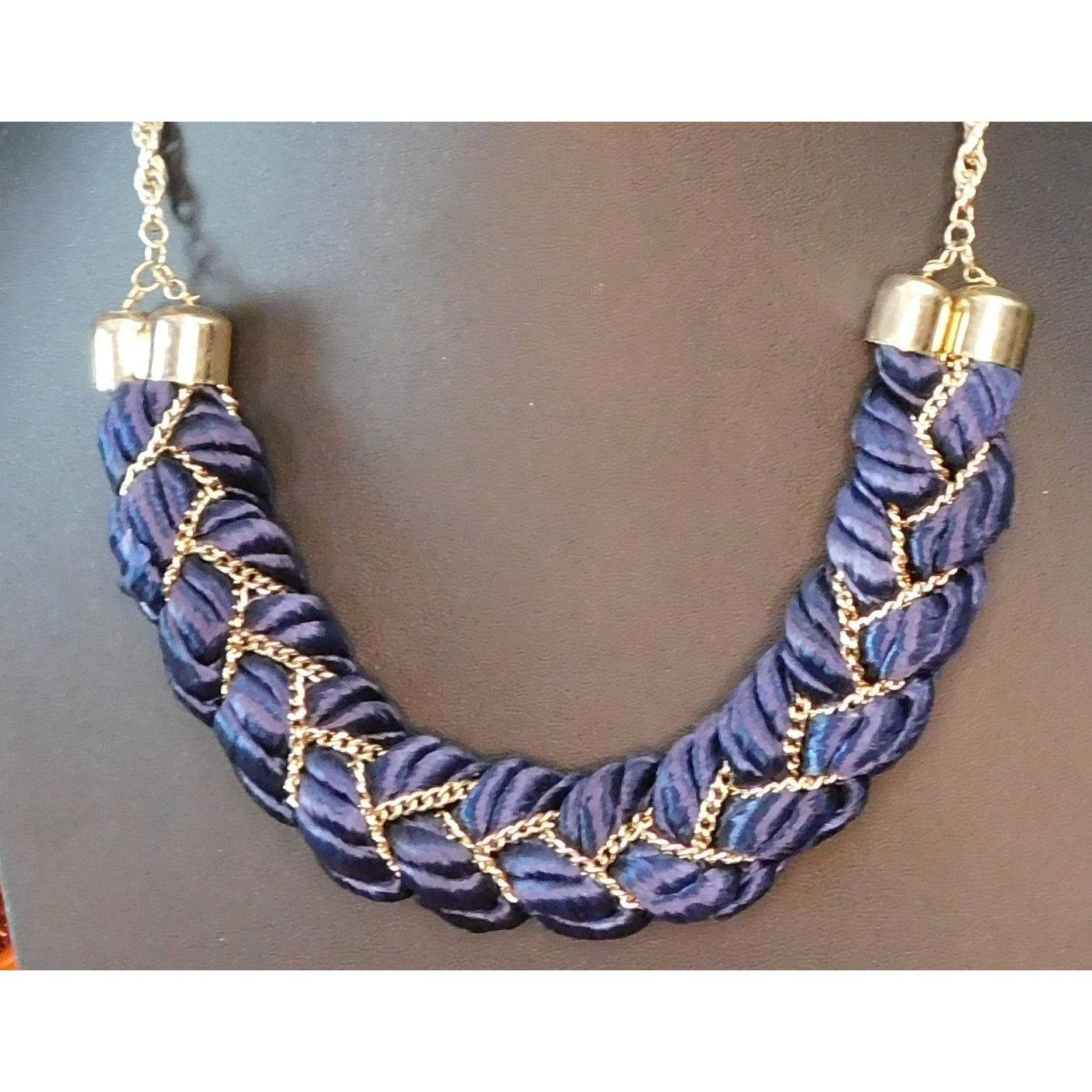 Other Regal Braided Statement Necklace Blue Fabric With Gold Tone Size ONE SIZE - 3 Thumbnail