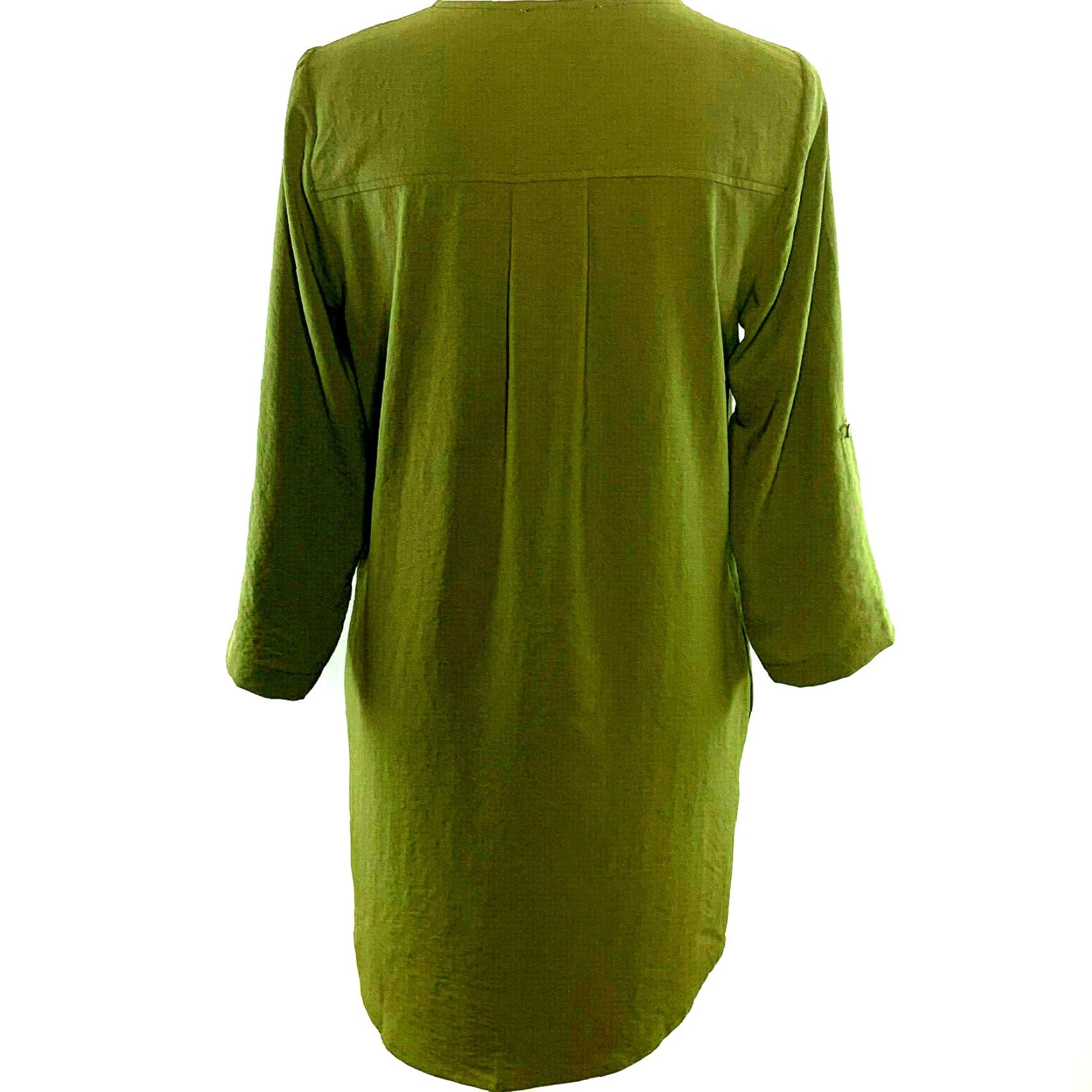 Olive Entro Womens Tunic Top Button-Up 3/4 Sleeve Olive Green S Womens Size S / US 4 / IT 40 - 4 Thumbnail