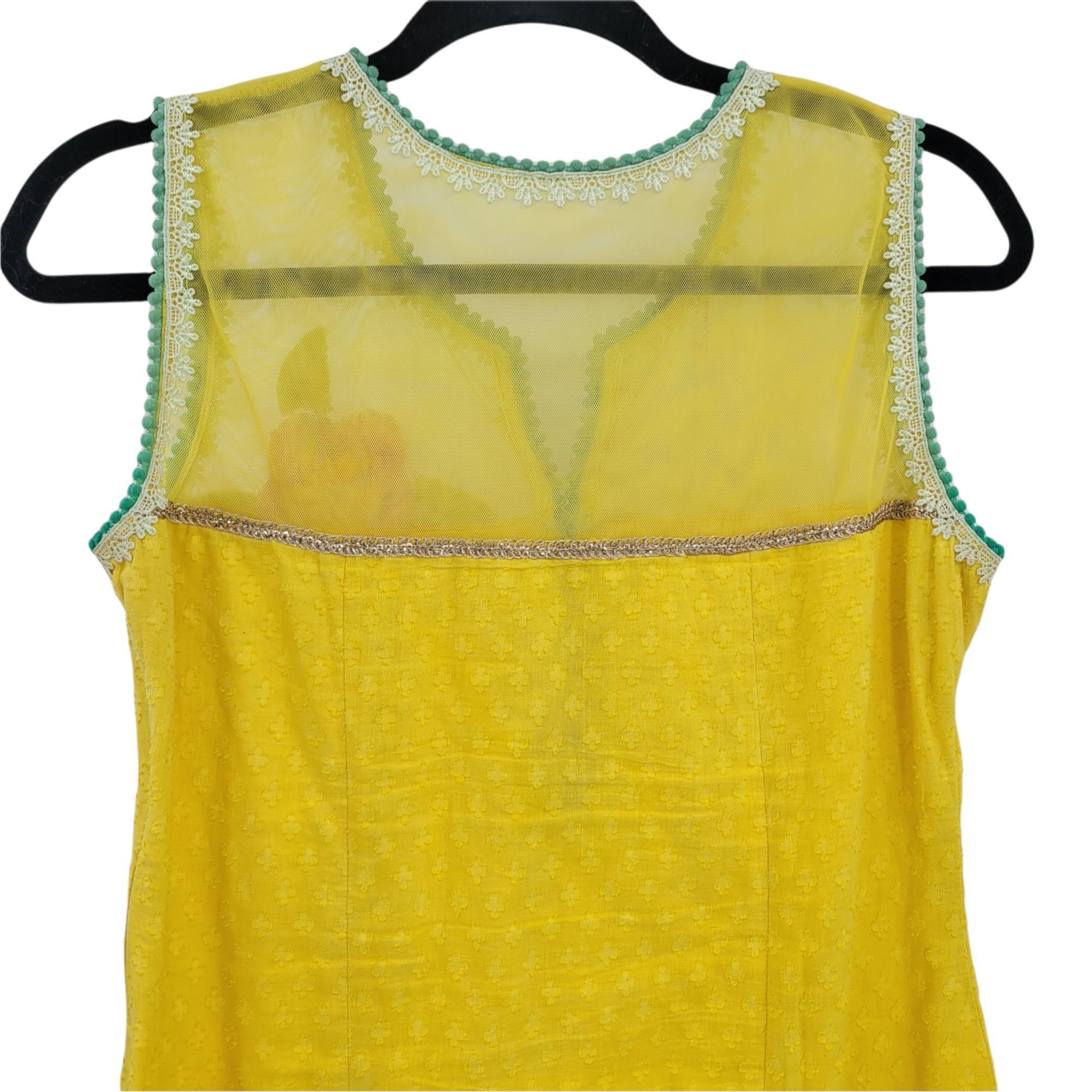 Handmade Handmade 70s Mini Swing Dress Sz S Yellow Swiss Dot Pom Pom Size S / US 4 / IT 40 - 9 Thumbnail