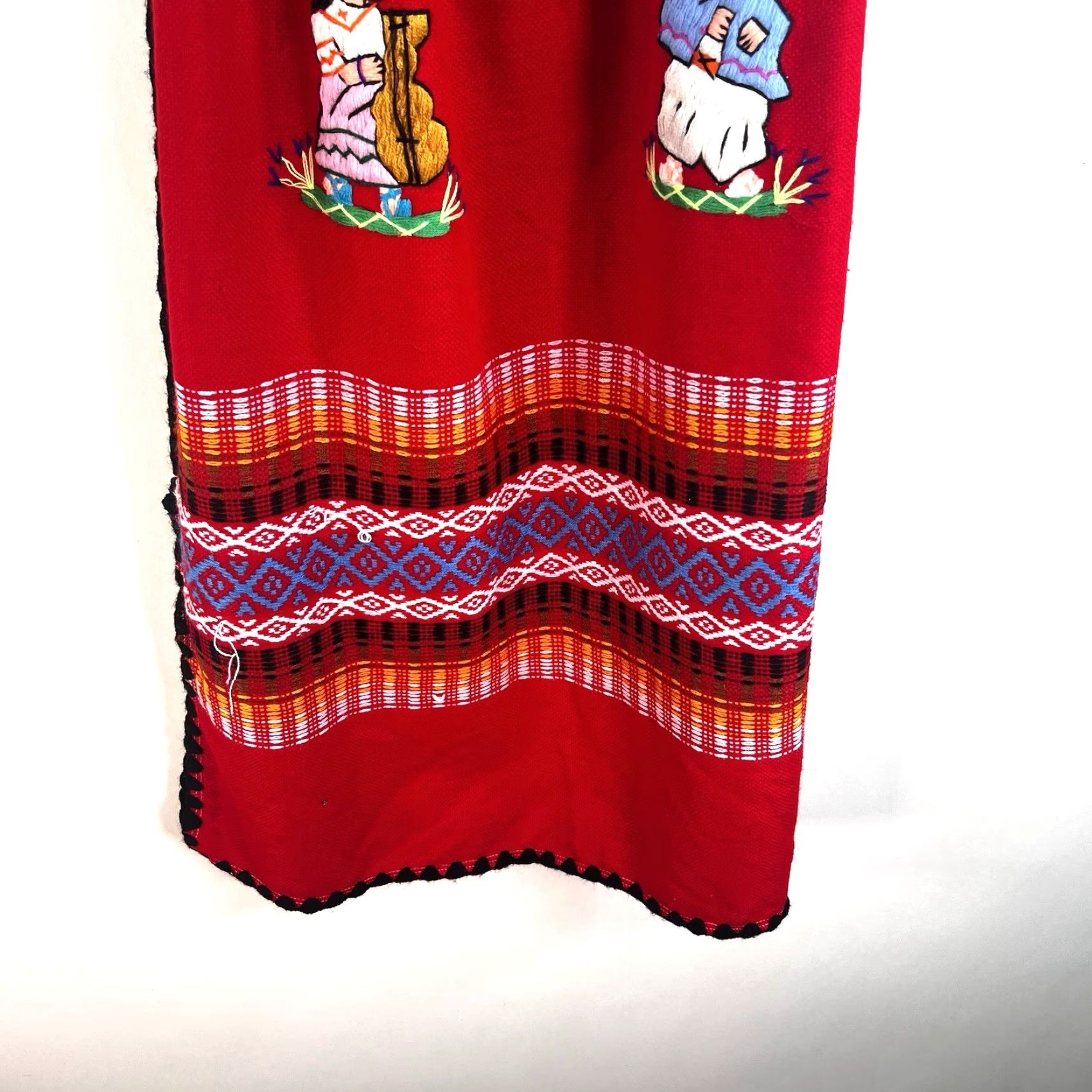 Vintage VINTAGE Geometric Embroidered Kaftan Dress, Wool, Large, Red, 80s, Womens Size L / US 10 / IT 46 - 6 Thumbnail