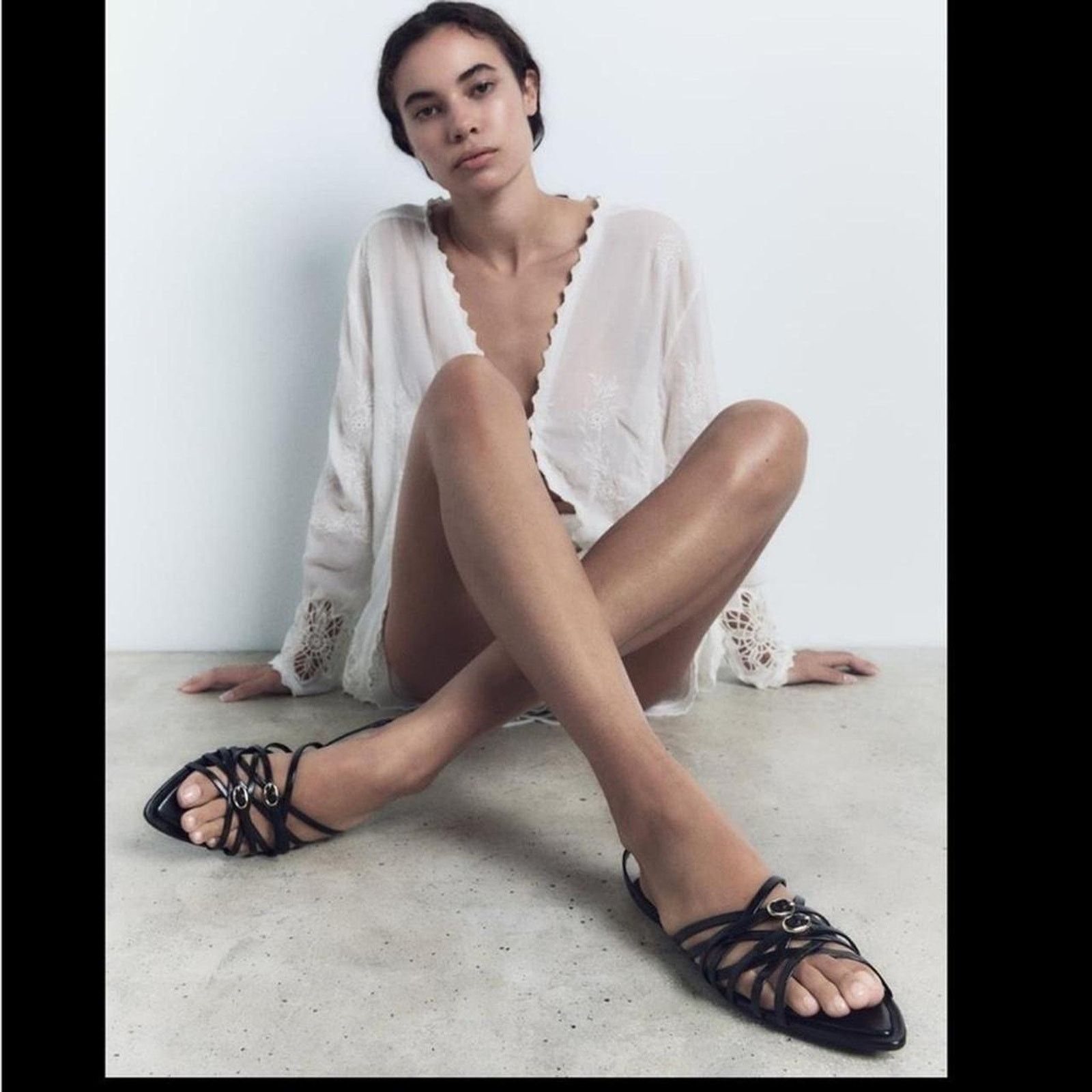 Zara Flat sandals with thin crossed straps - Size 75 or 38 Size US 7.5 / IT 37.5 - 6 Thumbnail
