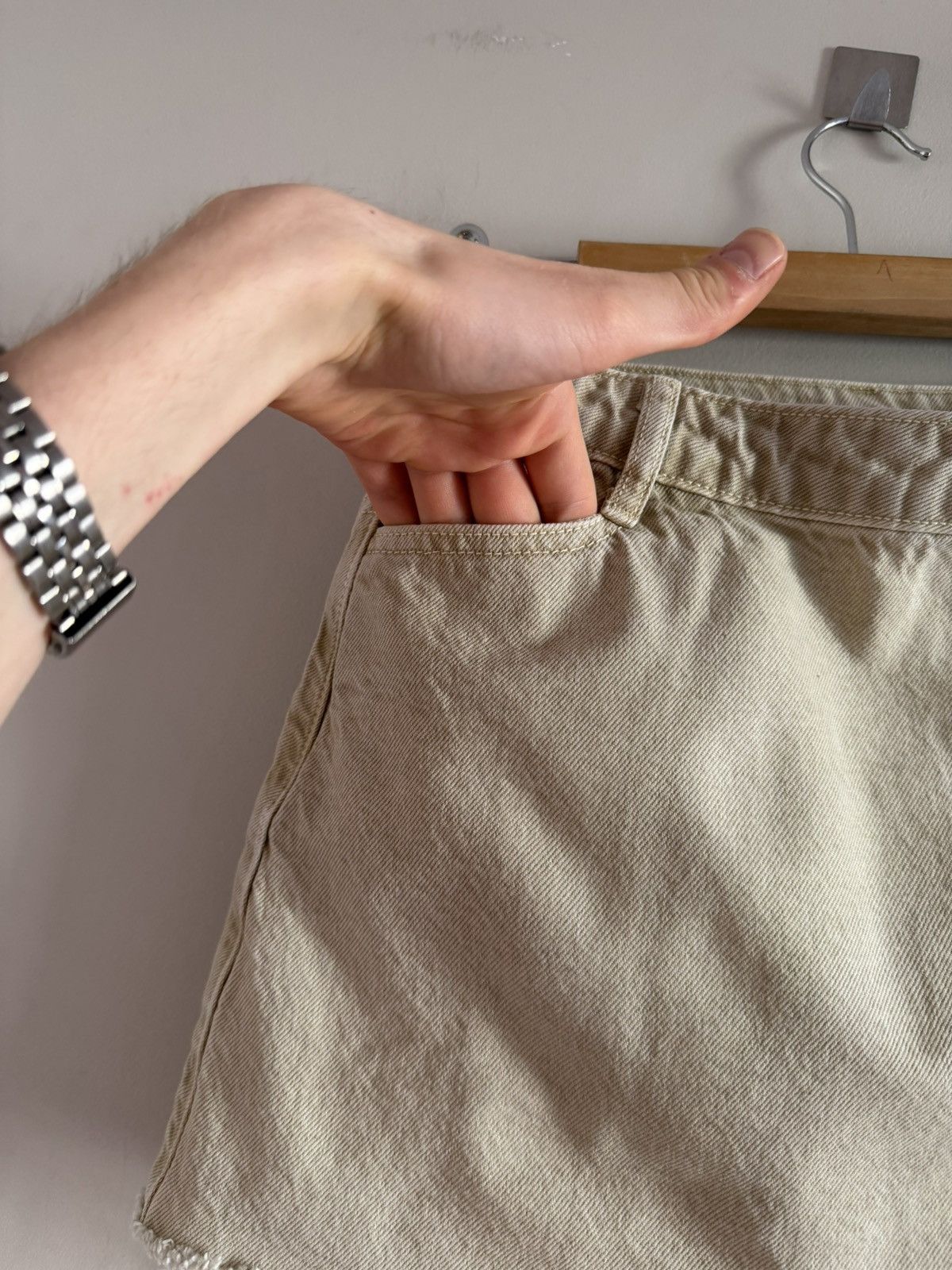 Vintage Lace Up Mini Skirt Beige Raw Hem Size 26" / US 2 / IT 38 - 4 Thumbnail