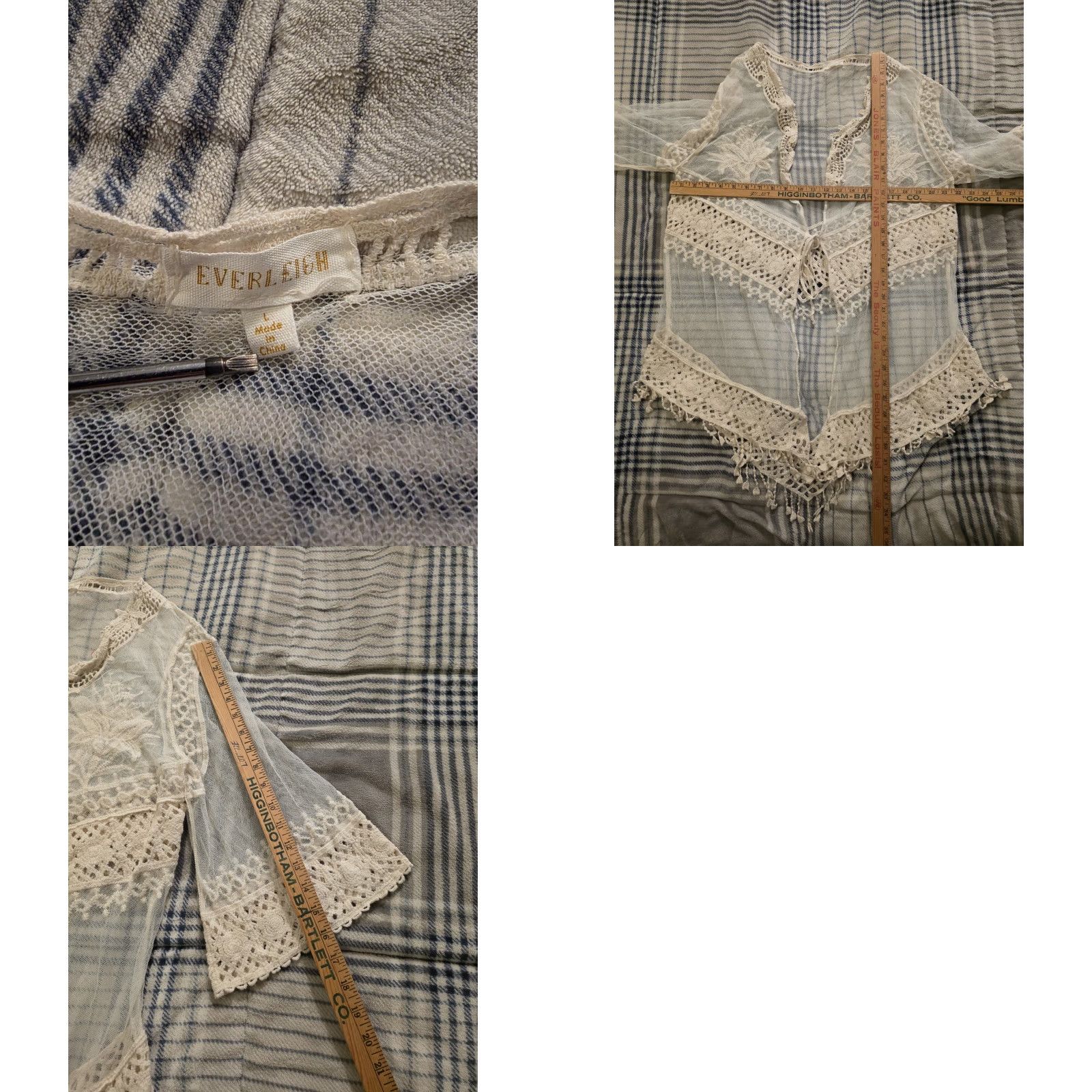 Vintage Everleigh Sheer Lace Kimono Duster Tie Front Ivory Women's Large Boho Hippie Size L / US 10 / IT 46 - 8 Thumbnail