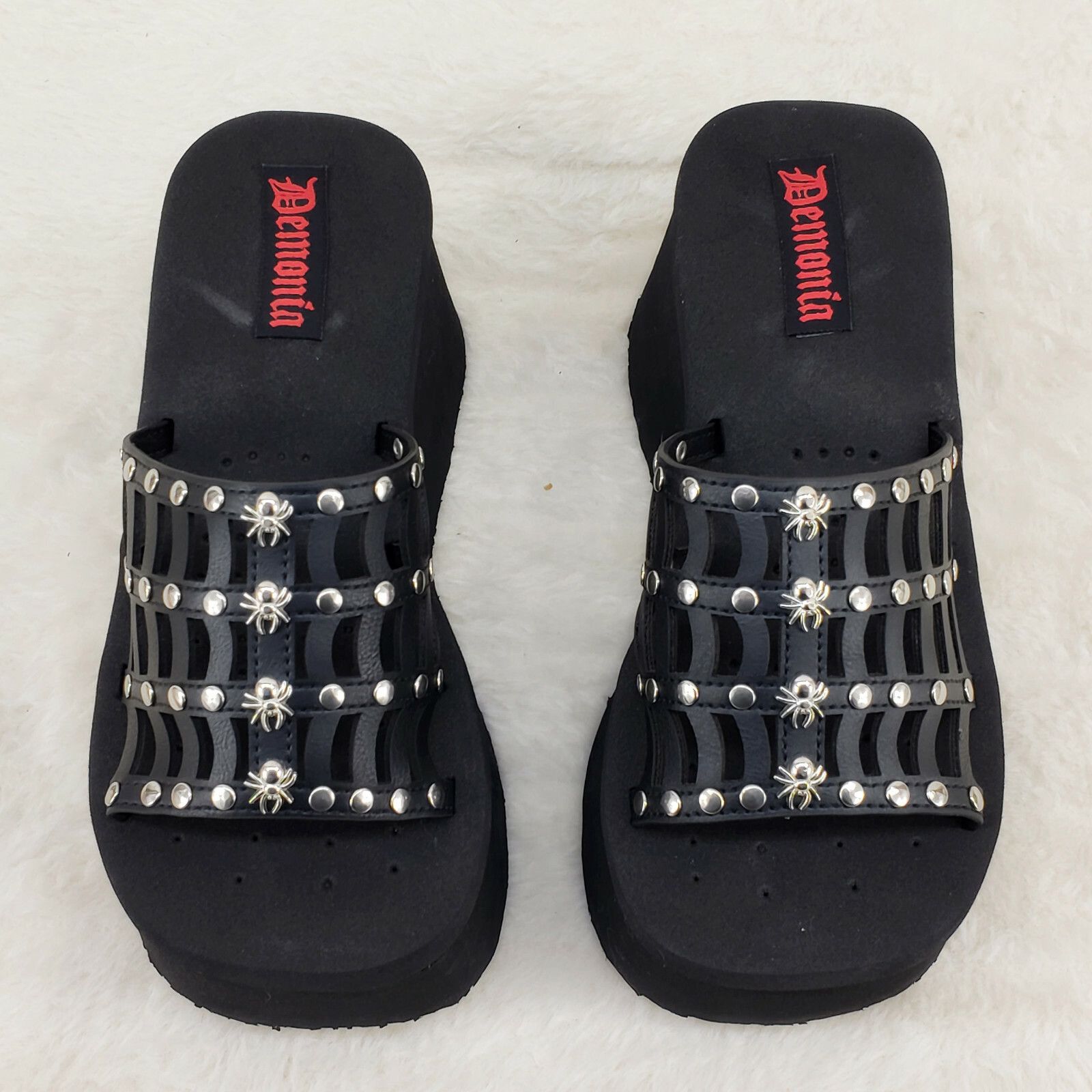 DEMONIA Funn Platform Goth Cut Out Web Sandals Spider Slip O