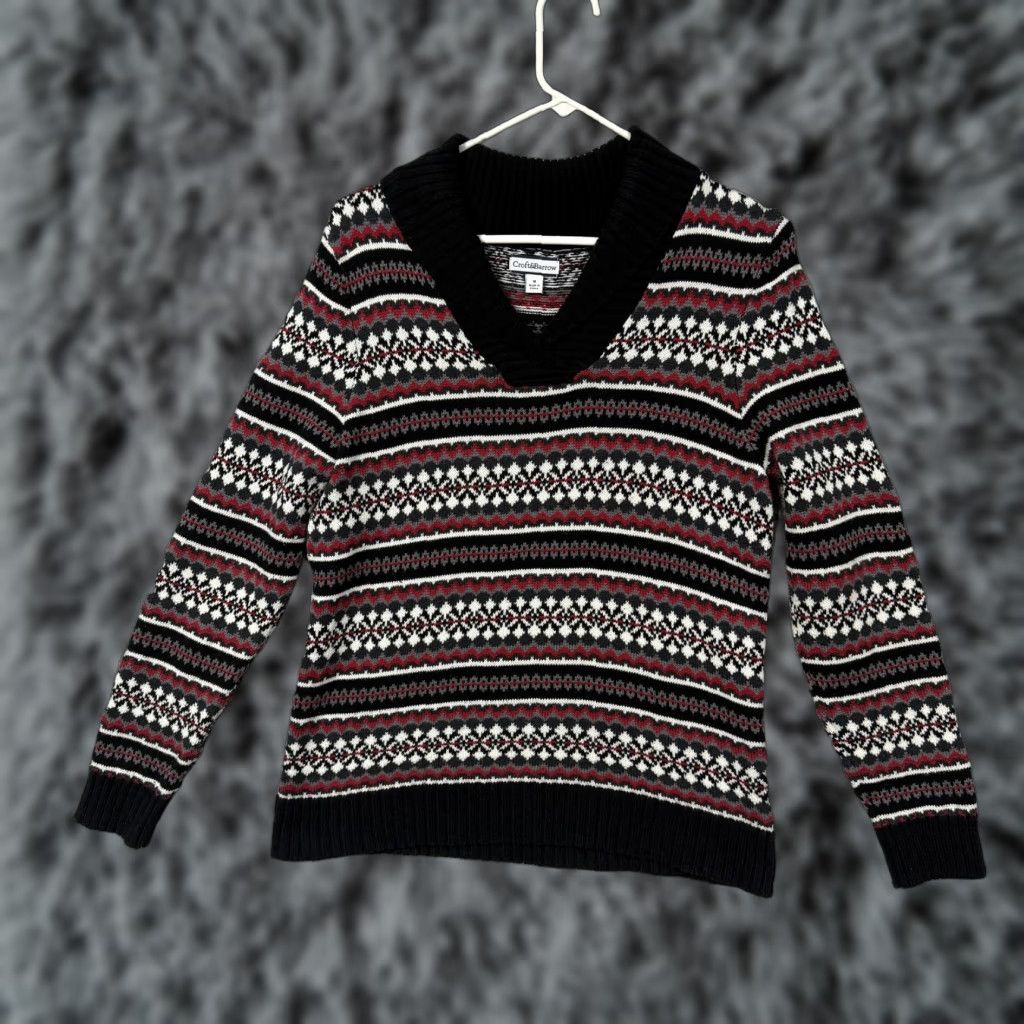 Croft & Barrow Croft & Barrow Sweater Womens M Black Fair Isle V-Neck Nordic Winter Pullover Knit Adults M Black Fair Isle Knit Pullover Sweater Mens Womens Size M / US 6-8 / IT 42-44 - 1 Thumbnail