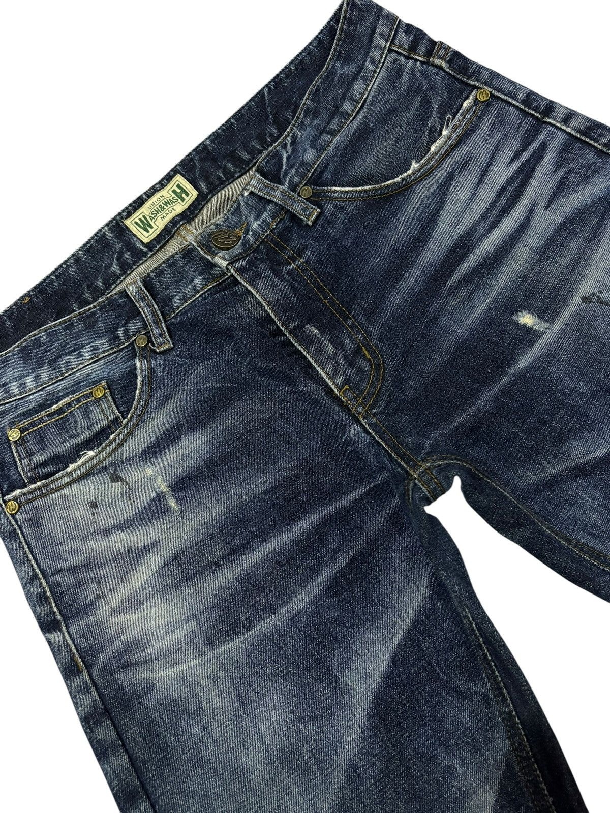 Japanese Brand Vtg WashWash Strike Faded Distressed Heavy Jeans Size US 35 - 5 Thumbnail