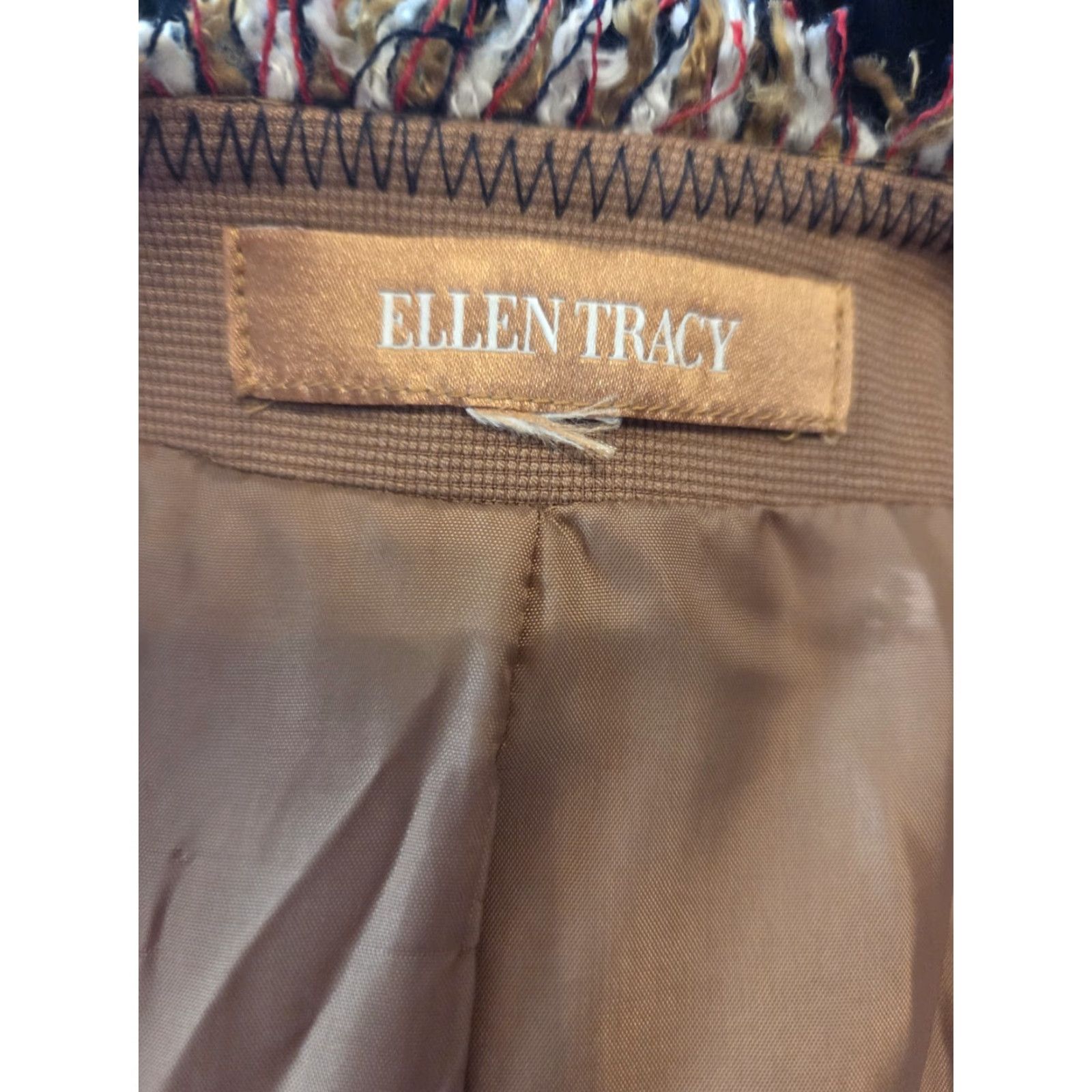 Ellen Tracy Ellen Tracy Blazer Jacket Brown Cream Checkered Tweed Full Zip Wool Regular M Womens Size M / US 6-8 / IT 42-44 - 8 Thumbnail
