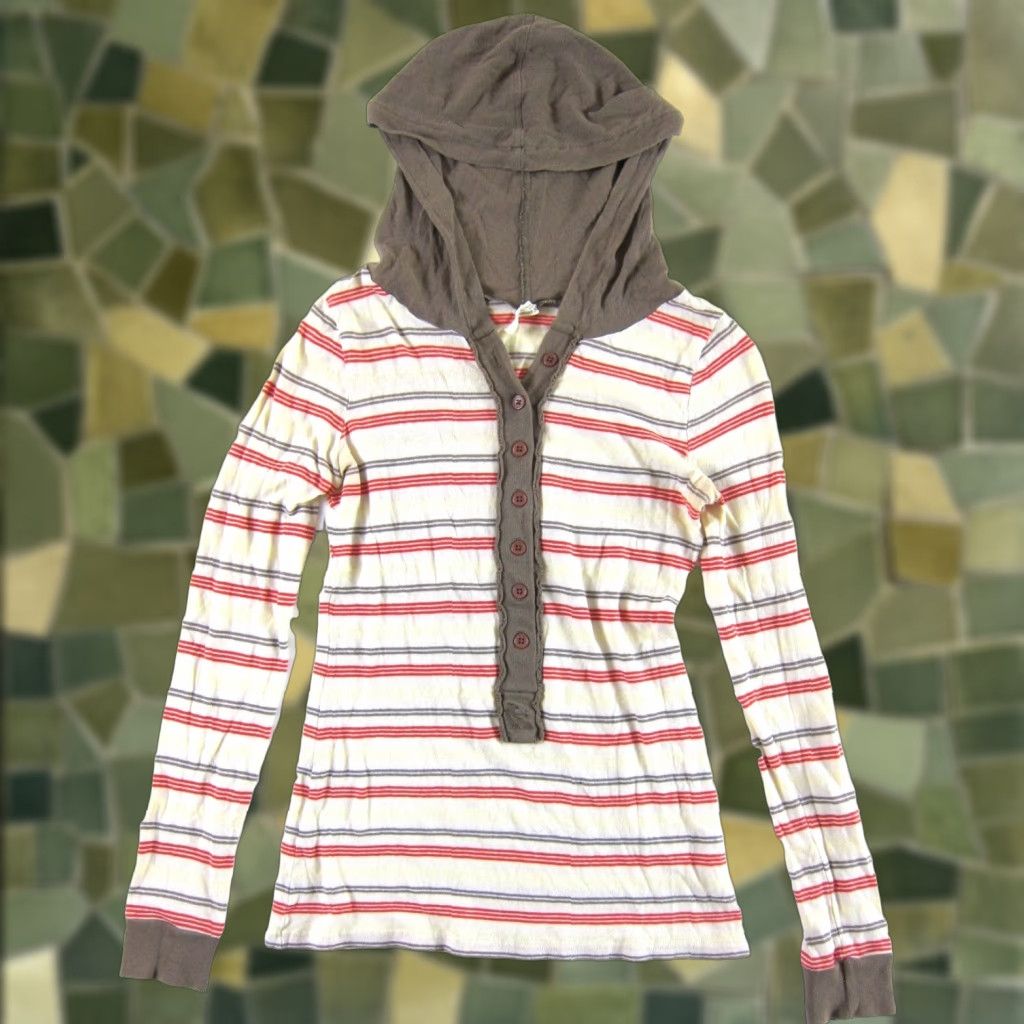 Free People VINTAGE Free People Shirt Women S Jersey Hooded Long Sleeve 100% Cotton Striped Brown Bohemian All Seasons Mens? Size S / US 4 / IT 40 - 1 Thumbnail