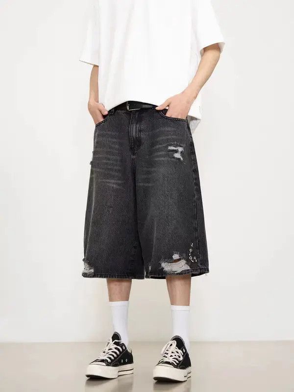 Japanese Brand VIBE High street washed black ripped hip hop baggy shorts Size US 30 / EU 46 - 1 Thumbnail