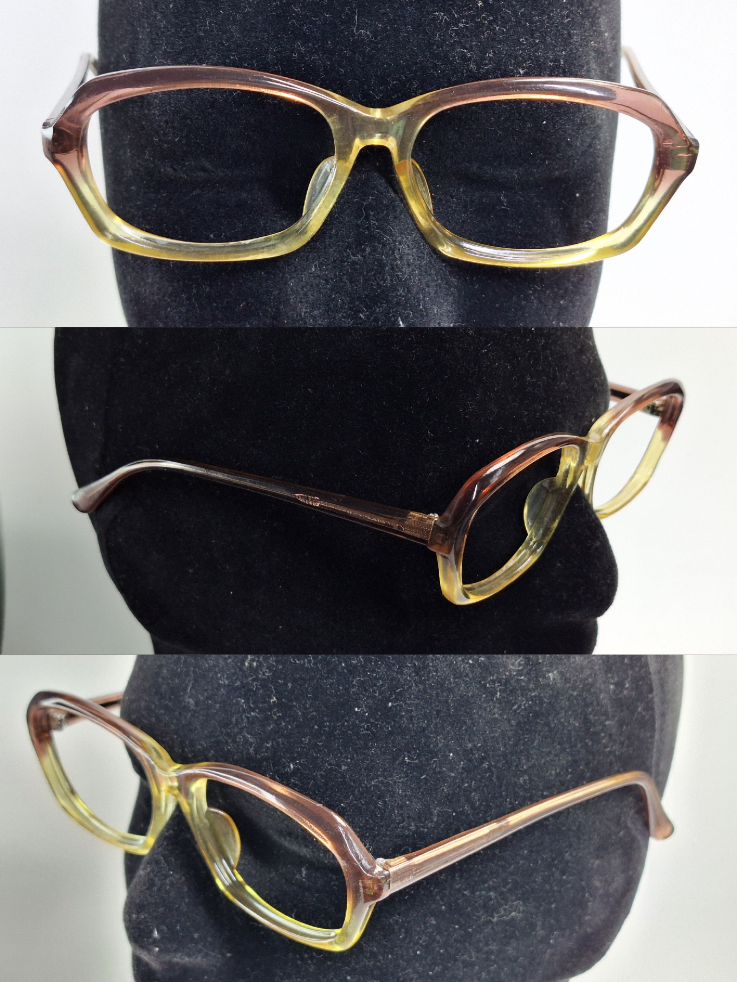 Other Papion 208 Brown Yellow Two-Tone Acetate Eyeglass Frame Size ONE SIZE - 5 Thumbnail