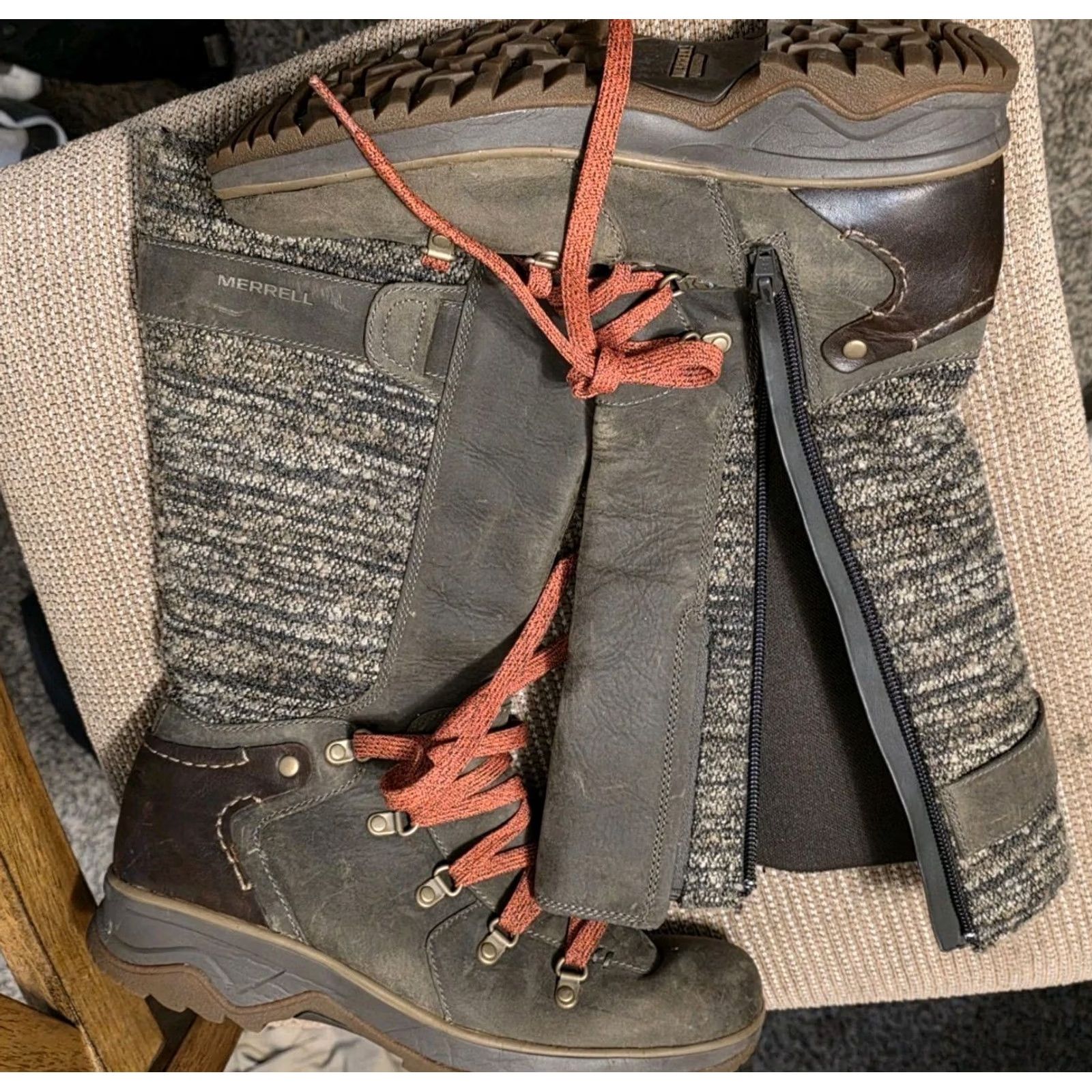 Merrell VINTAGE Merrell Eventyr Peak Waterproof Women's Leather High Leg Boots Size 7.5 Brown Combat Boots Women 7.5 Size US 8 / IT 38 - 2 Thumbnail