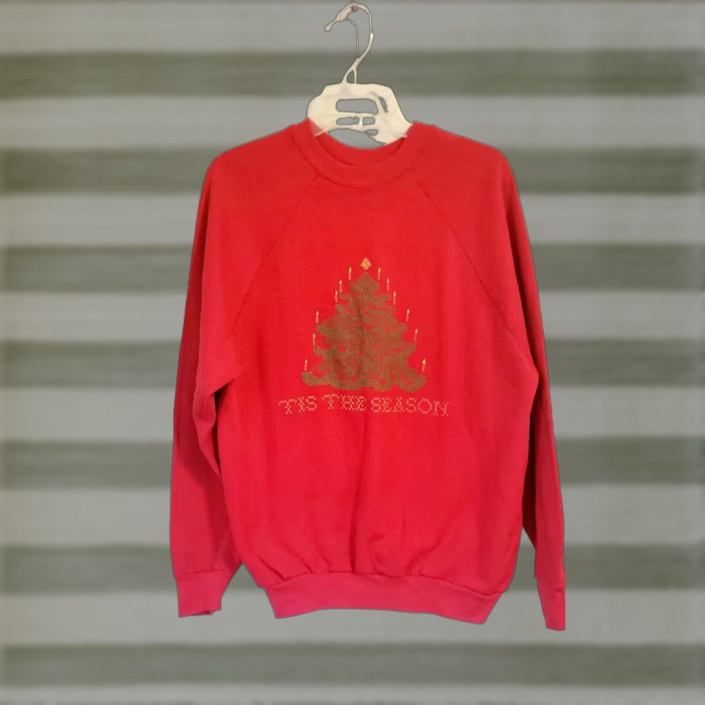 Tultex VINTAGE Tultex Christmas Sweatshirt Shirt XL Red Single Stitch Crew Neck Unisex Adults Pullover Graphic Print Size US XL / EU 56 / 4 - 1 Thumbnail