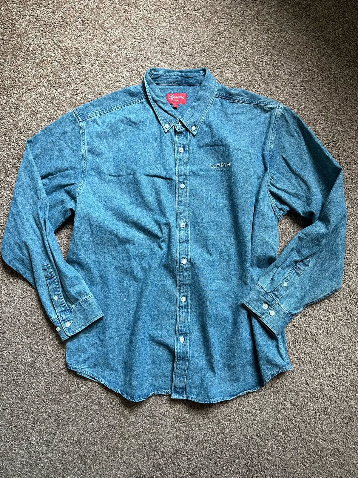 image of Supreme Denim Button Up in Blue, Men's (Size XL)