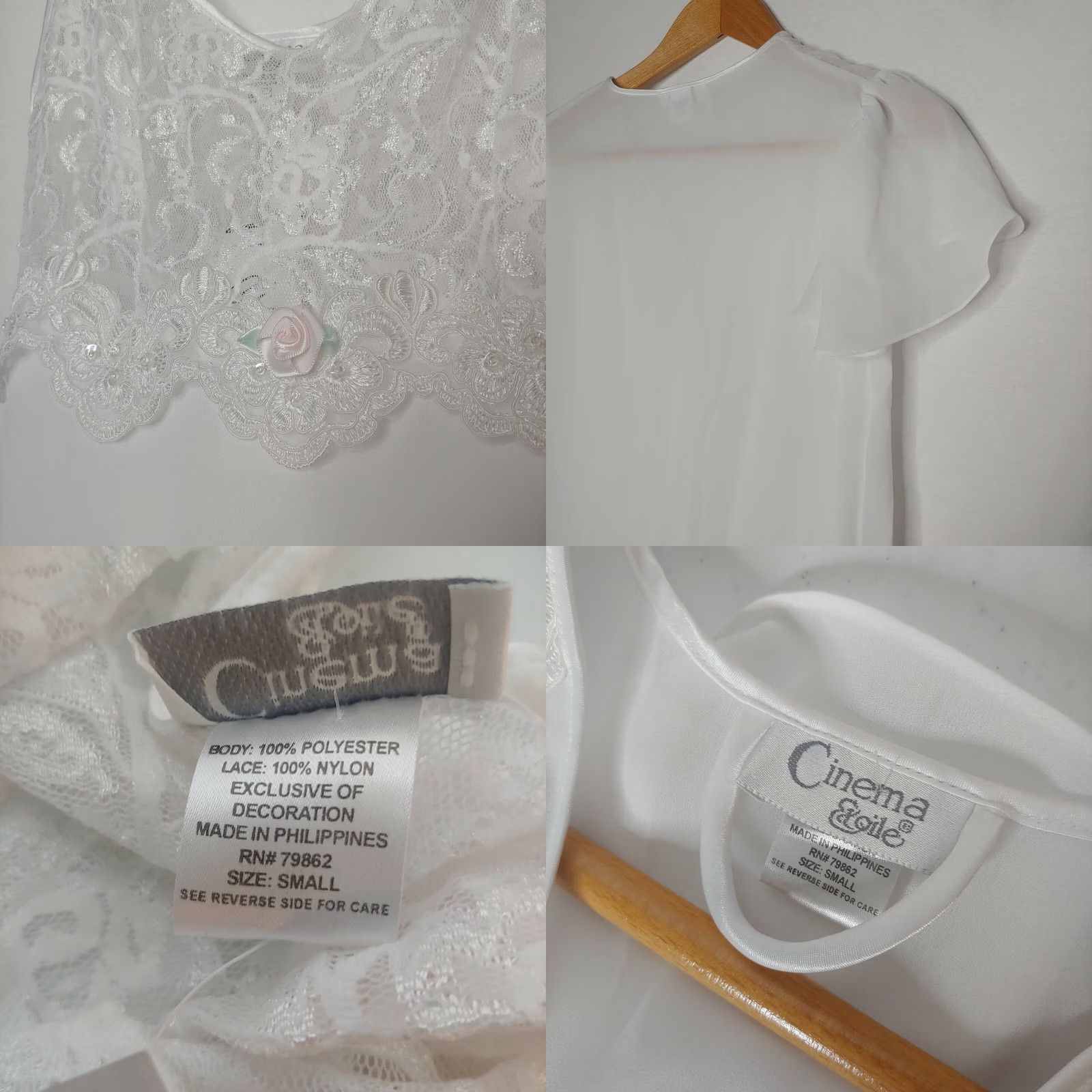 Vintage Cinema Etoile Womens Small Chemise Nightgown Stretch Lace Top Gown White Sleeveless Sexy 34" Chest 35" Long Spring Summer Size ONE SIZE - 8 Thumbnail