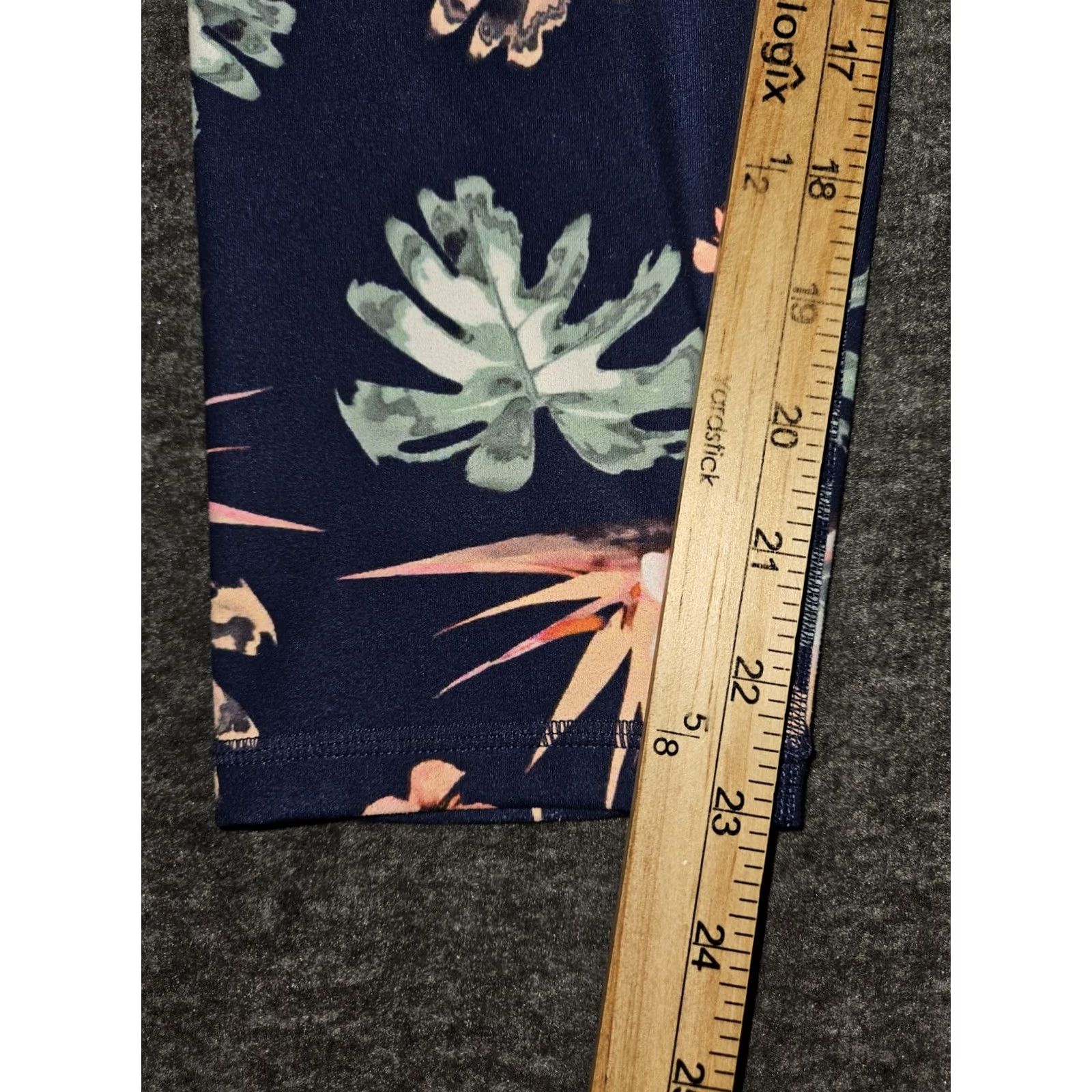Vintage Walkpop Leggings Women's L Cropped Navy Blue Floral Active Yoga Gym Walking Size 36" / US 14 / IT 50 - 5 Thumbnail