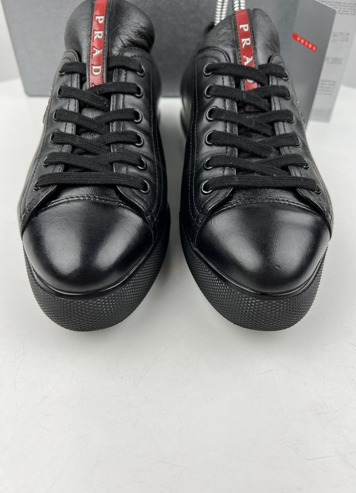 Prada PRADA Sneakers Low-Top Leather Shoes Red Tab Logo Black Wmns Size US 6.5 / IT 36.5 - 10 Thumbnail